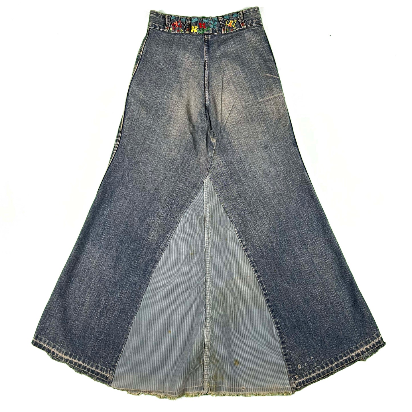 70s Hippie Style Corduroy & Denim Skirt- 26"