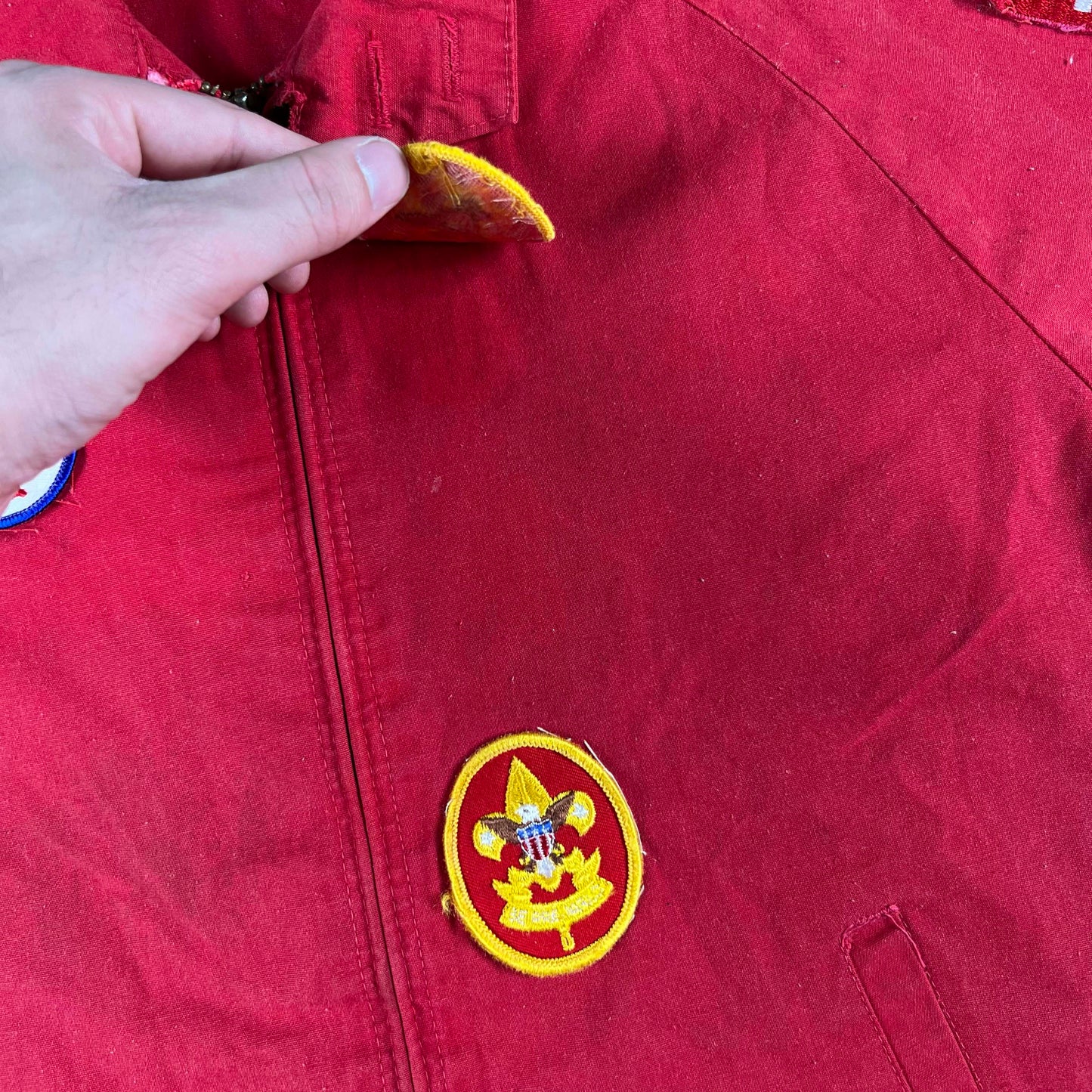 70s Boxy Red Patched Boy Scouts Jacket- S