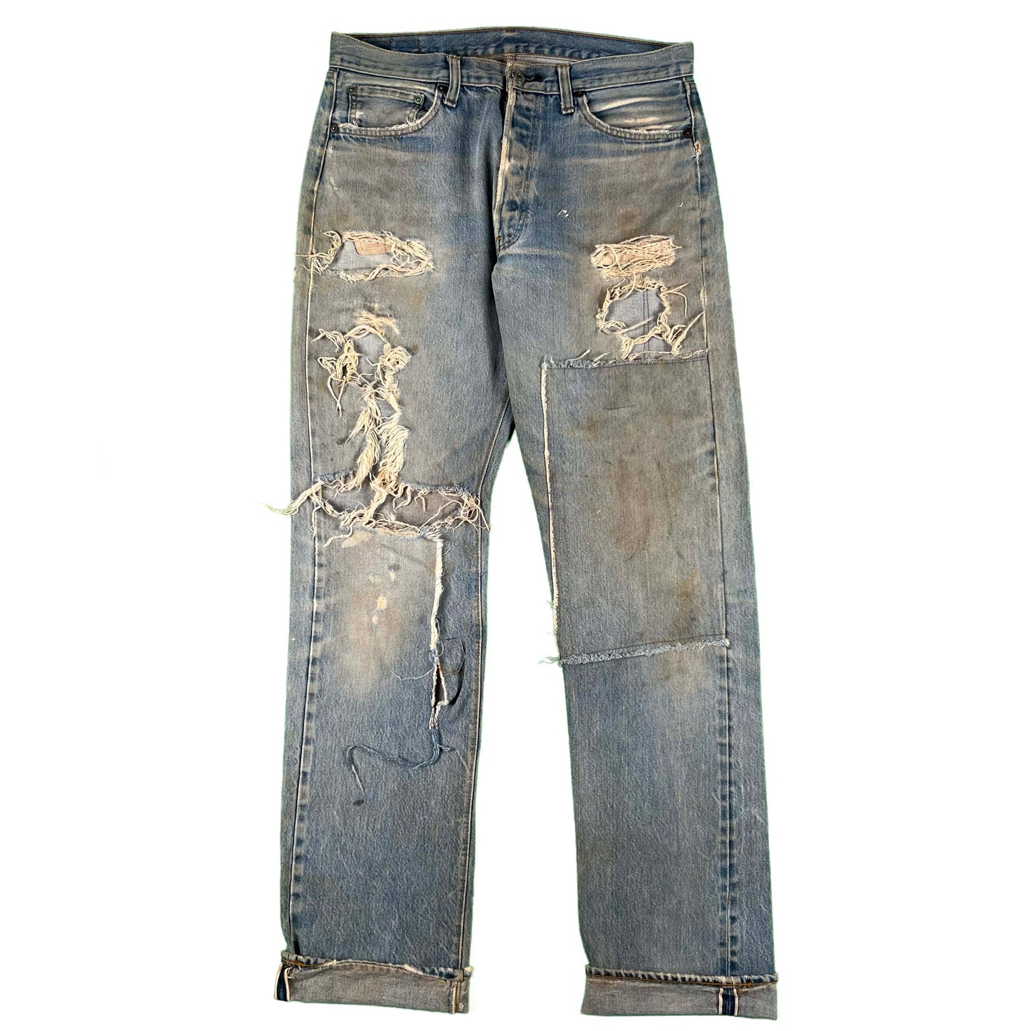 70s Levi's 501 Redline Thrashed & Patched Denim- 34x35