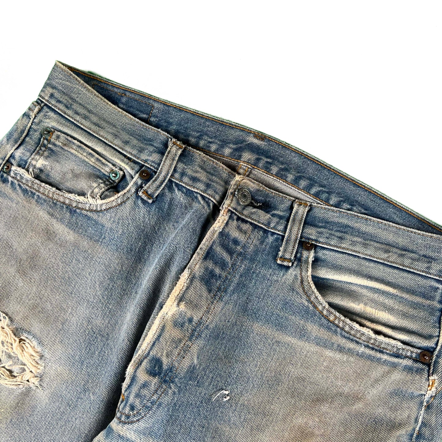 70s Levi's 501 Redline Thrashed & Patched Denim- 34x35