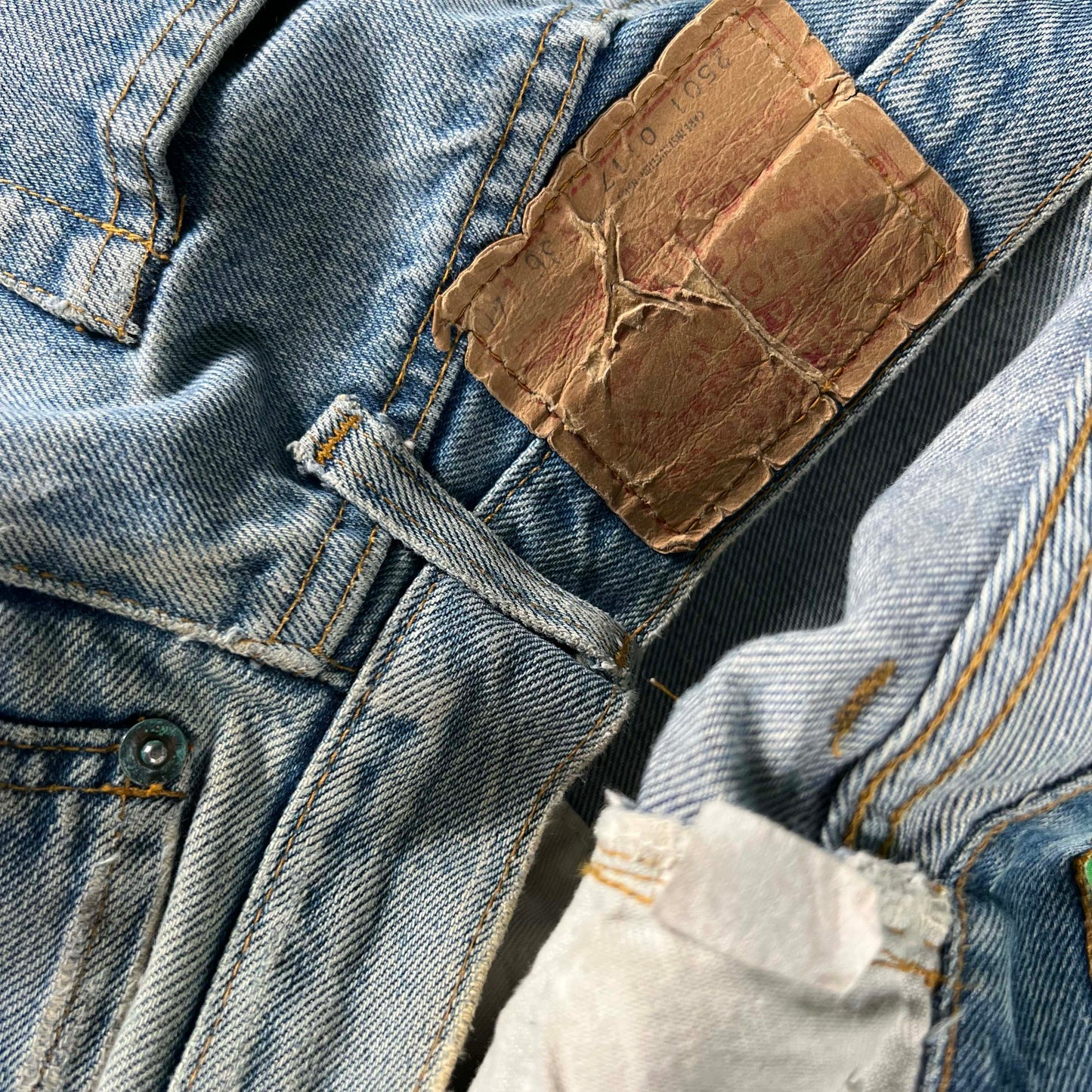70s Levi's 501 Redline Thrashed & Patched Denim- 34x35