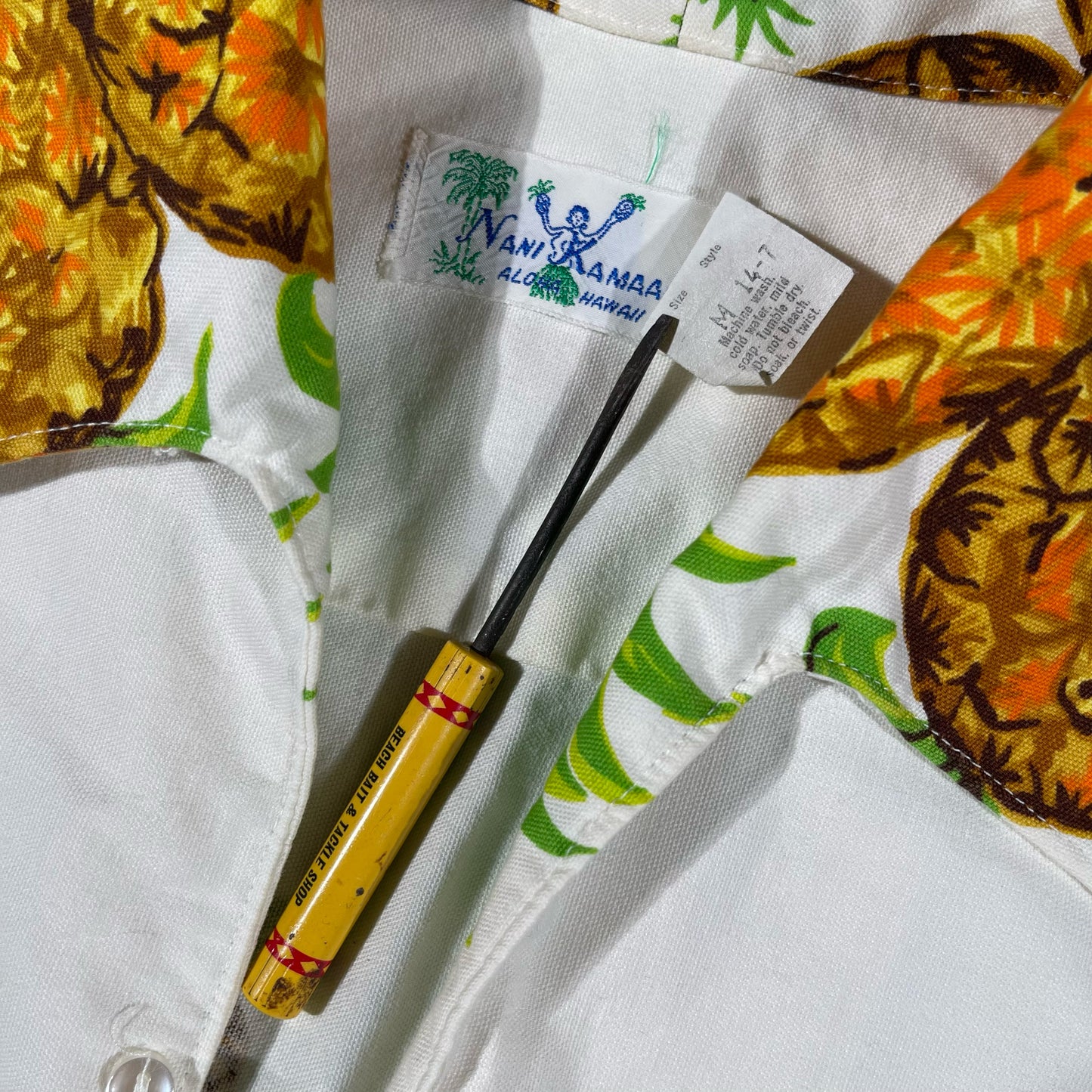 60s Hawaiian Pineapple 3/4 Sleeve Top- M