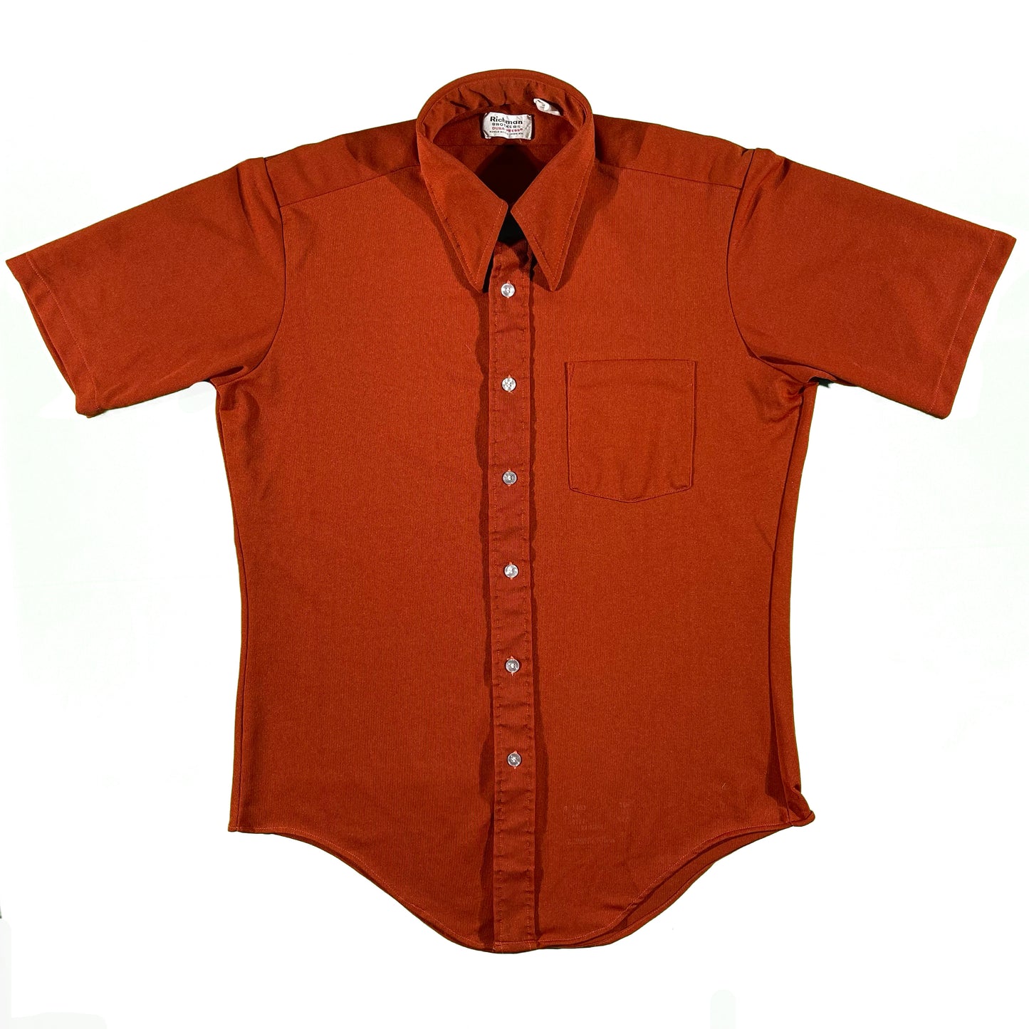 70s Rust Orange Polyester Top- L