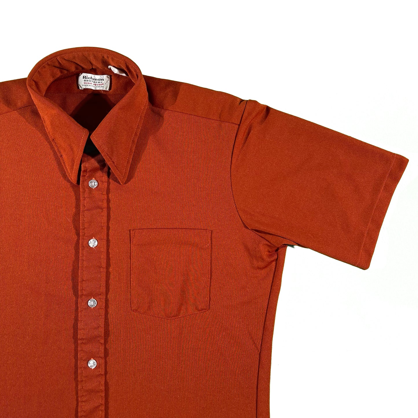 70s Rust Orange Polyester Top- L