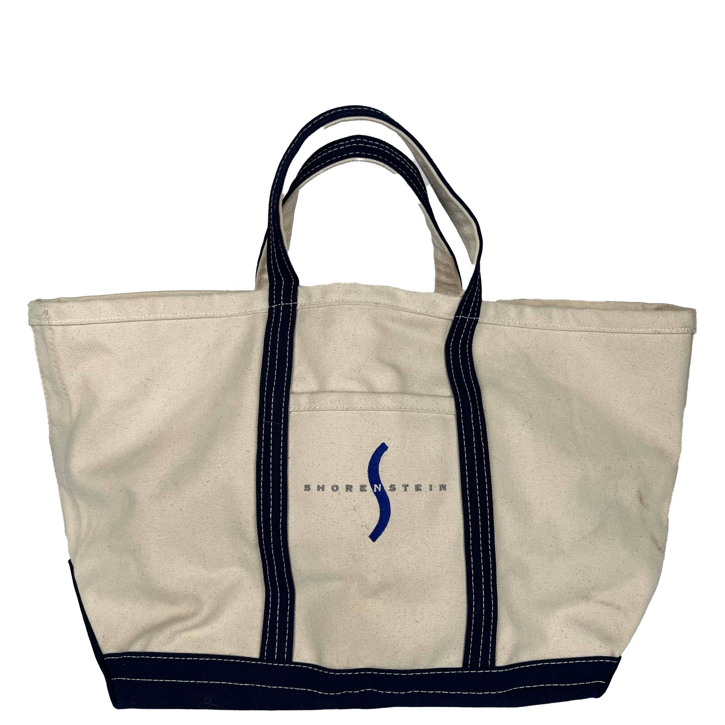 Navy & Cream Canvas Zip Up Tote Bag- L