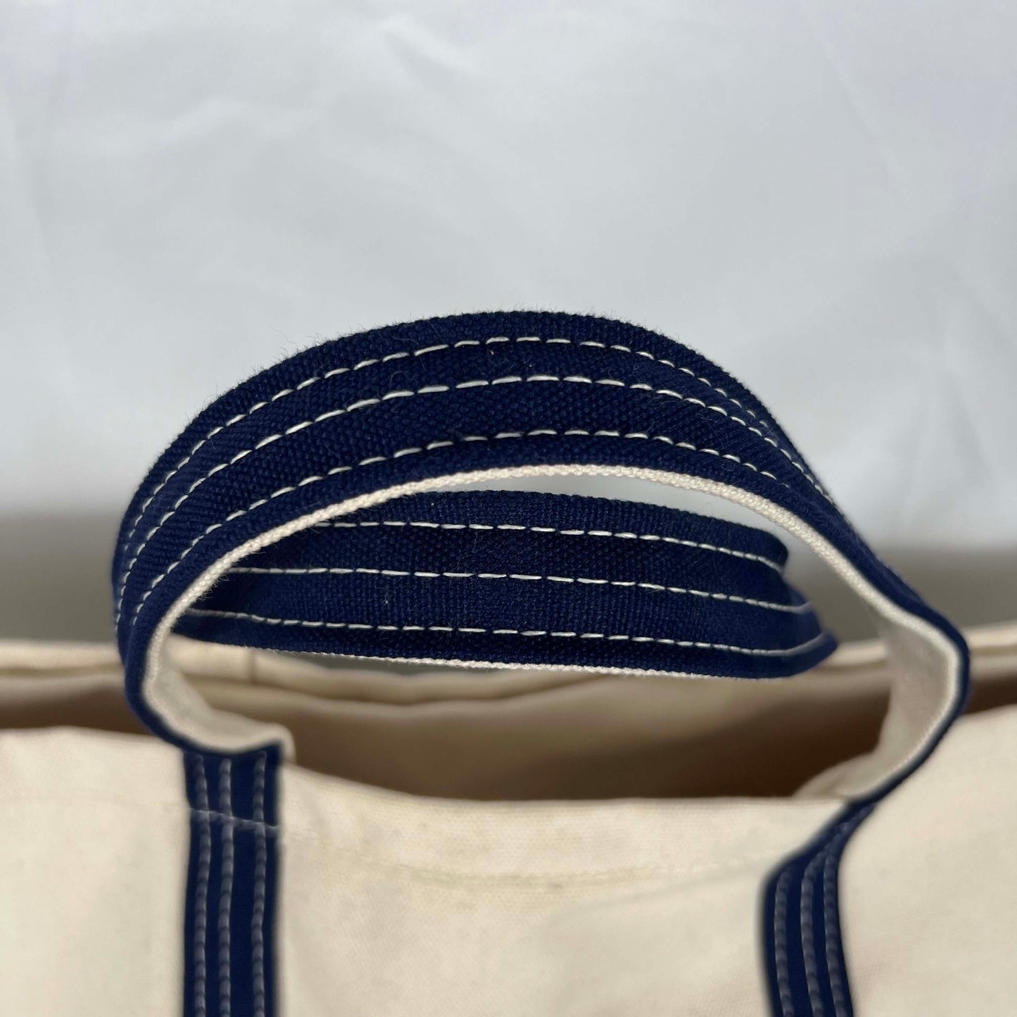 Navy & Cream Canvas Zip Up Tote Bag- L