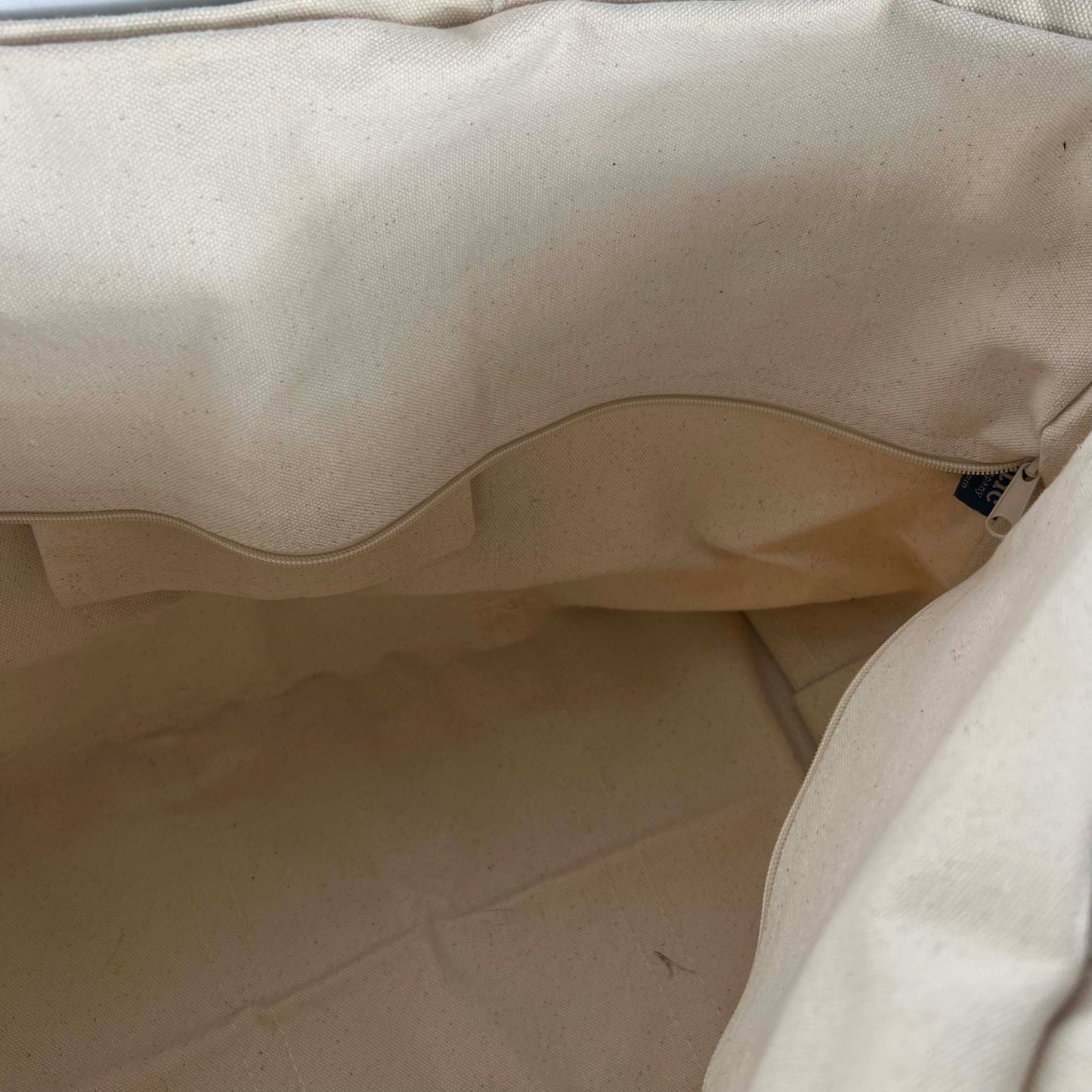 Navy & Cream Canvas Zip Up Tote Bag- L