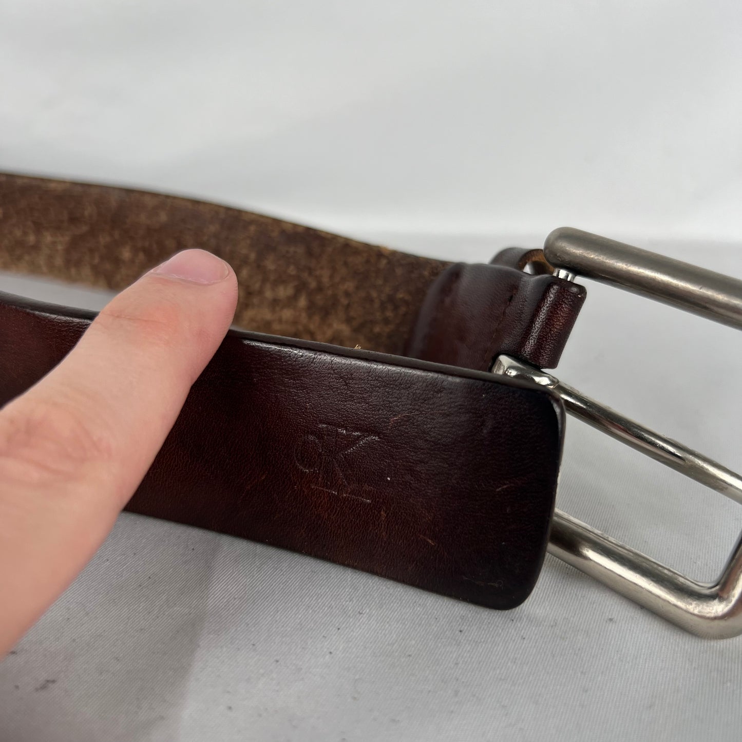00s Calvin Klein Brown Leather Belt- 34"-38"