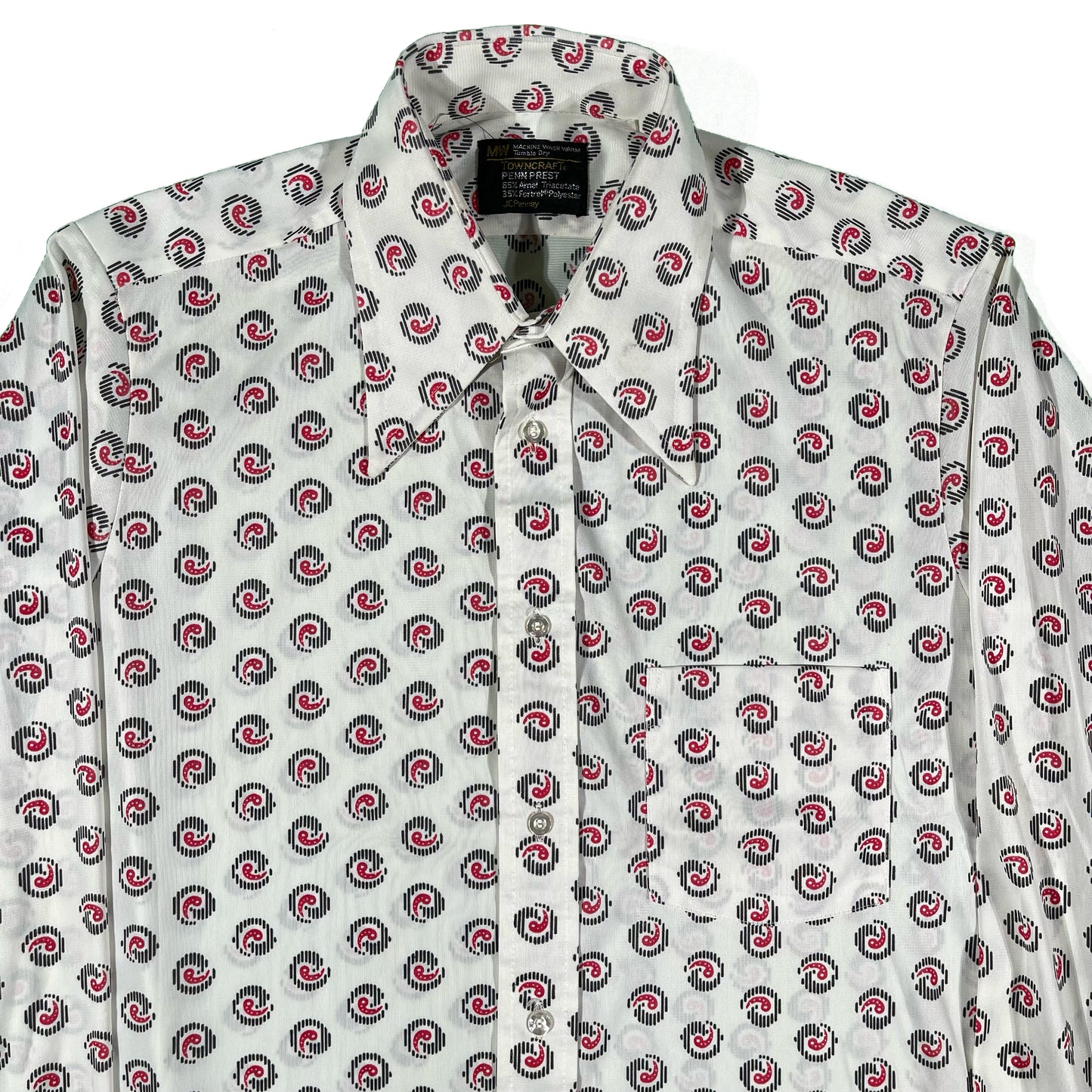70s Towncraft Penneys Paisley Silky Polyester Button Up- L