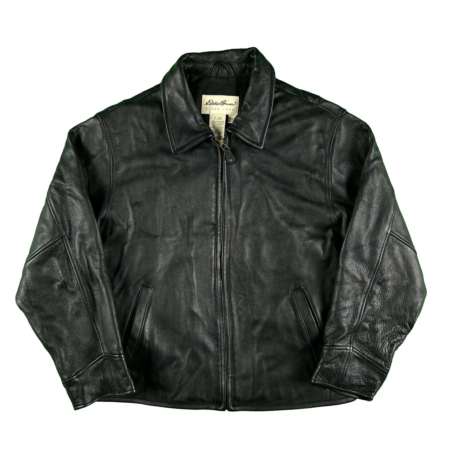 00s Eddie Bauer Belted Back Black Leather Jacket- S
