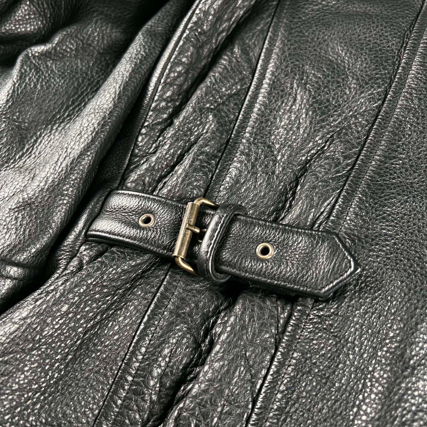 00s Eddie Bauer Belted Back Black Leather Jacket- S