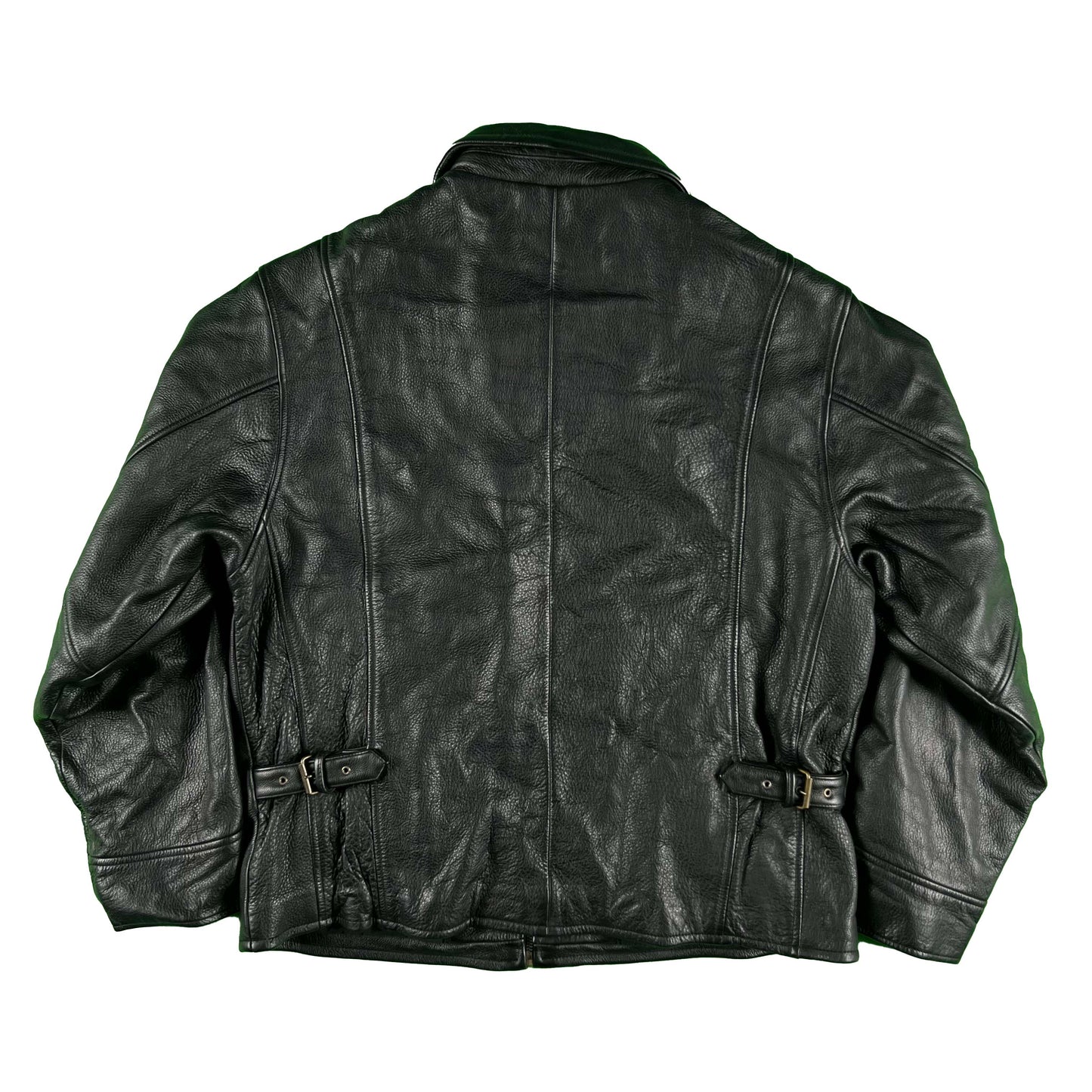 00s Eddie Bauer Belted Back Black Leather Jacket- S