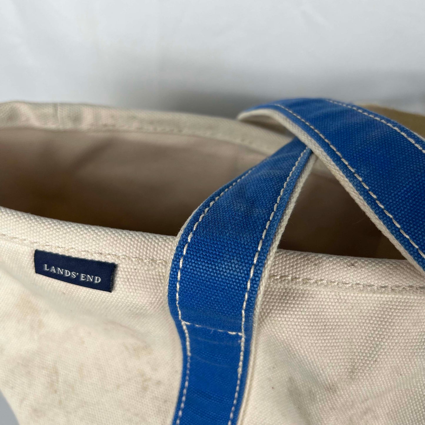 Lands' End Blue Handle Canvas Tote Bag- L