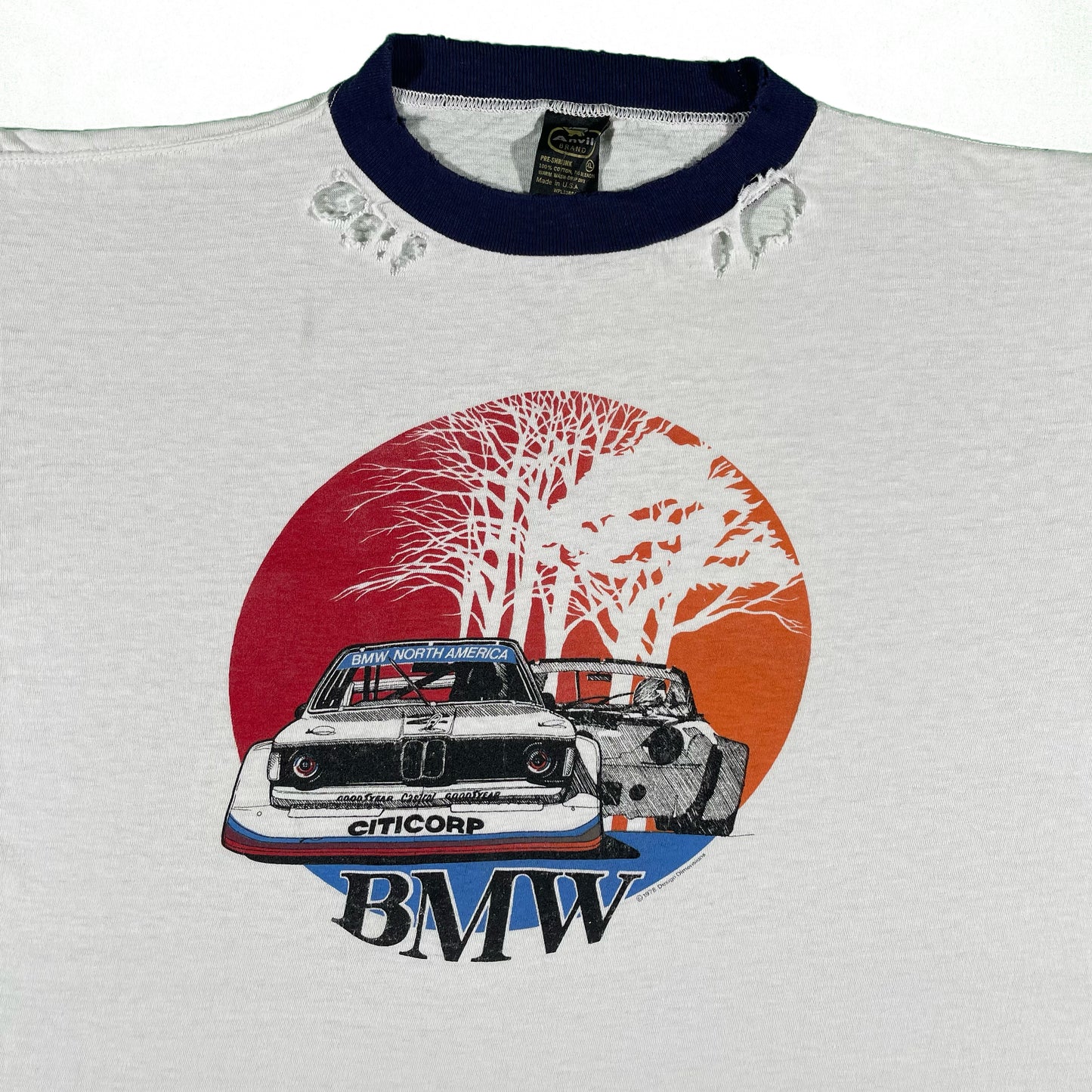 70s Distressed BMW Ringer Tee- L