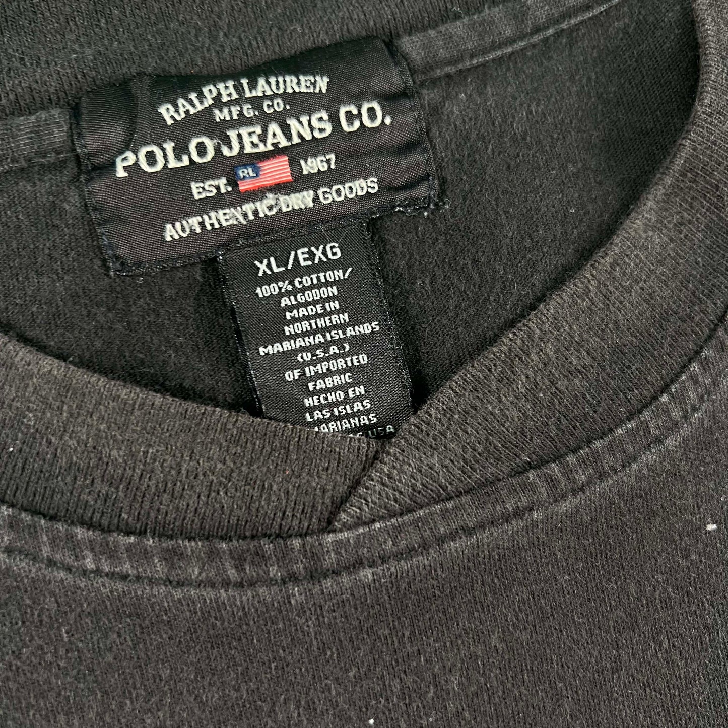 00s Polo Jeans Co Ralph Lauren Long Striped Sleeve Black Tee- XL