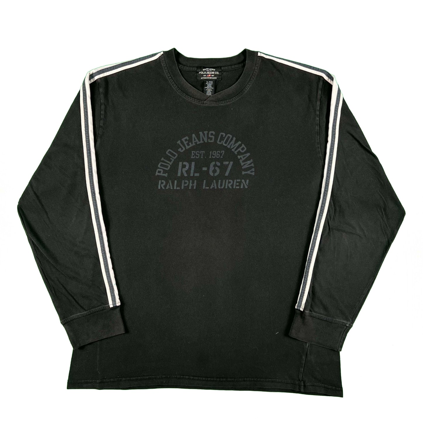 00s Polo Jeans Co Ralph Lauren Long Striped Sleeve Black Tee- XL