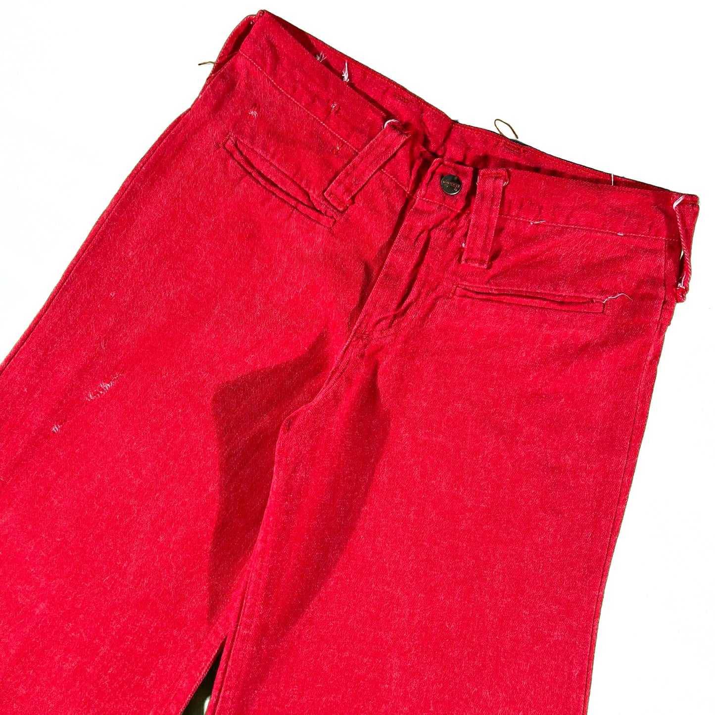 70s Maverick Cherry Red Denim Wide Leg Bell Bottoms- 26x31.5