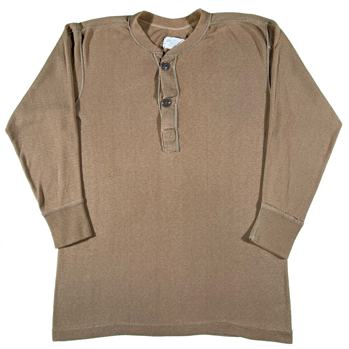 80s Tan Military Henley Thermal- L