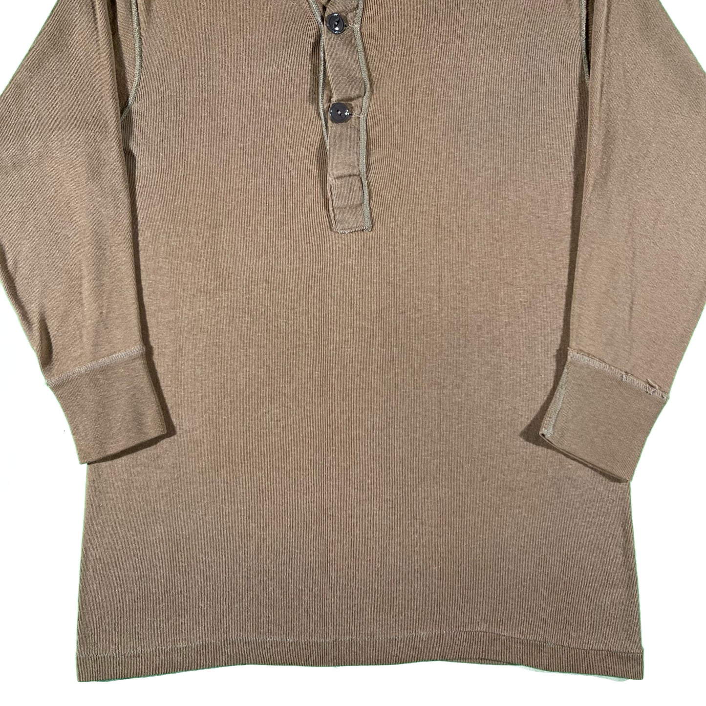80s Tan Military Henley Thermal- L