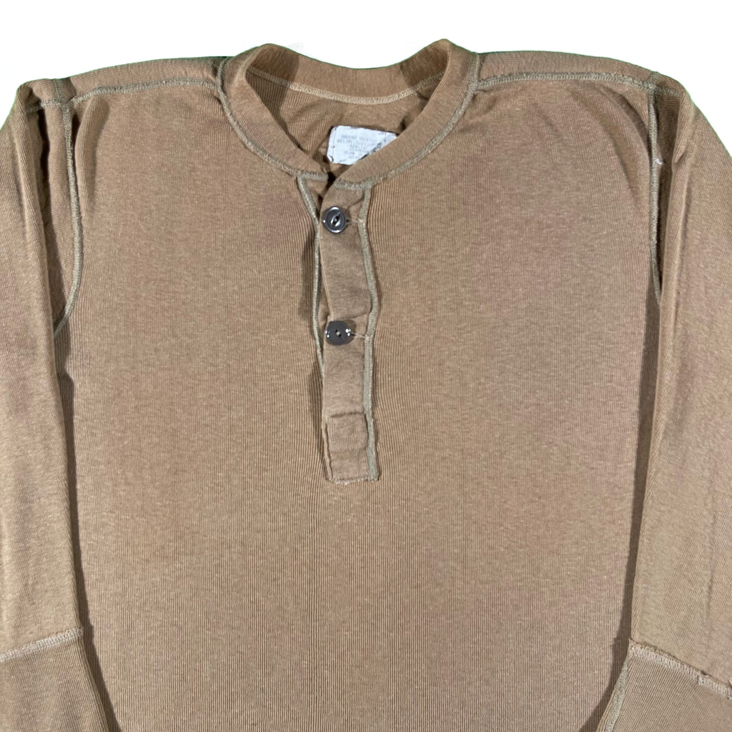 80s Tan Military Henley Thermal- L
