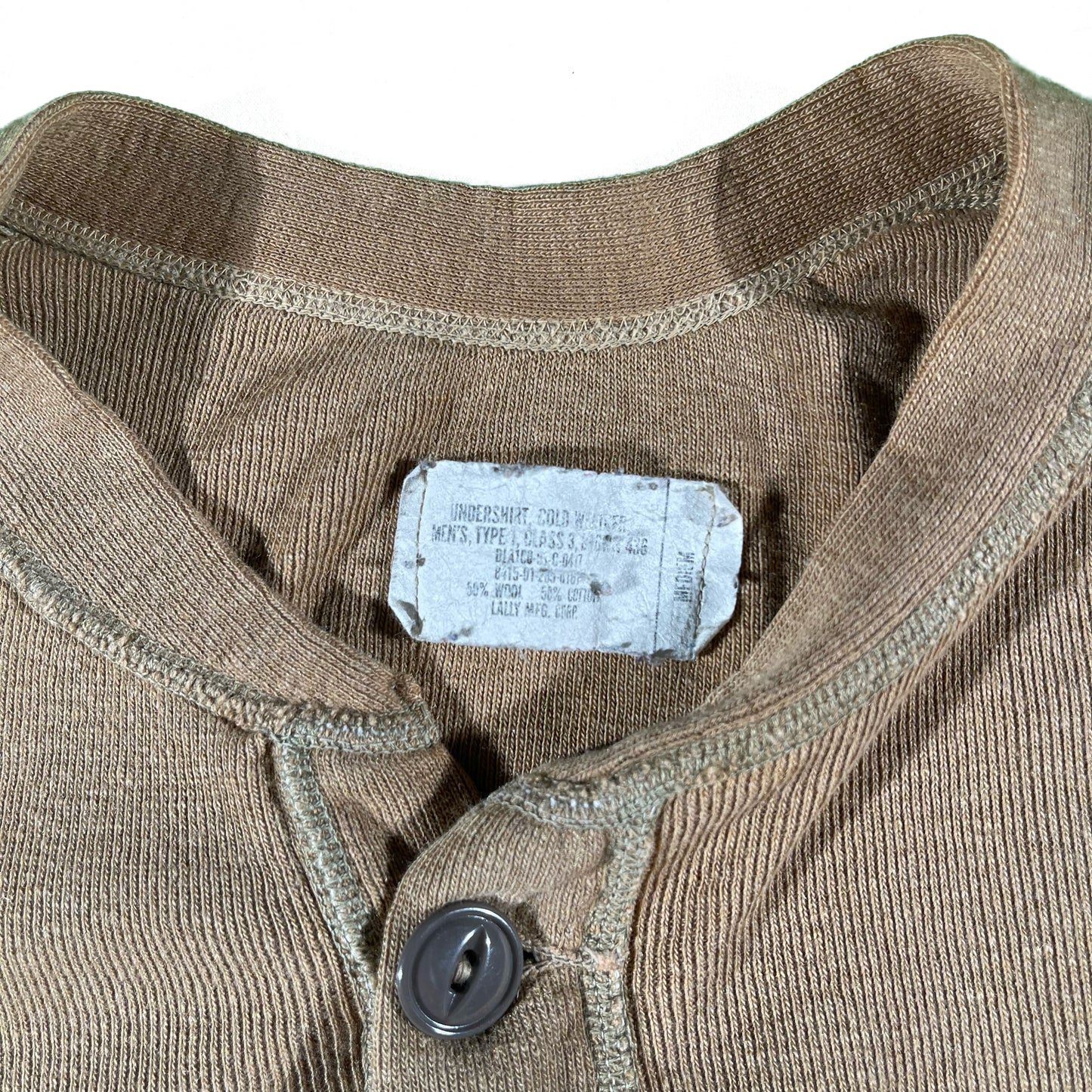 80s Tan Military Henley Thermal- L