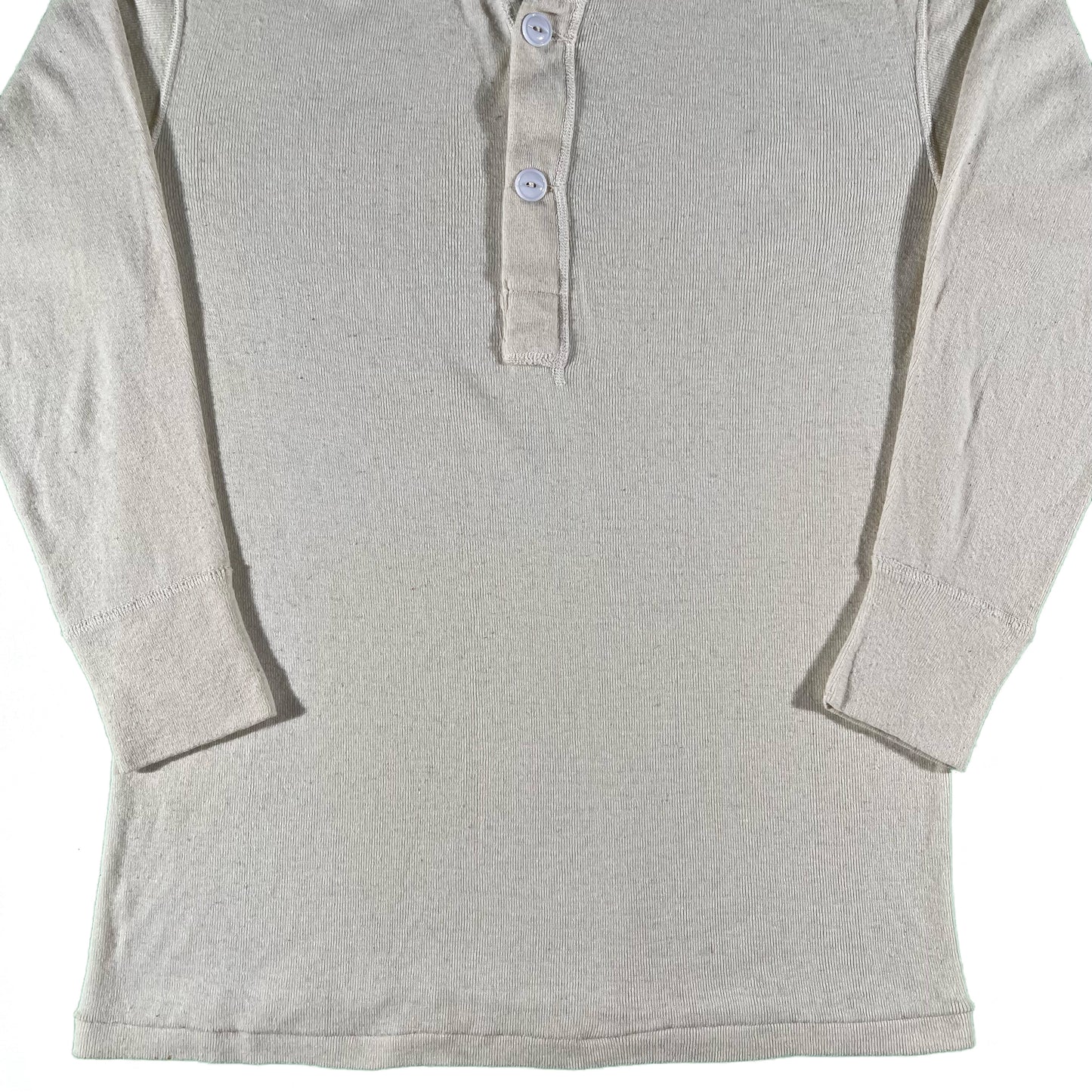 80s Cream Military Henley Thermal- L