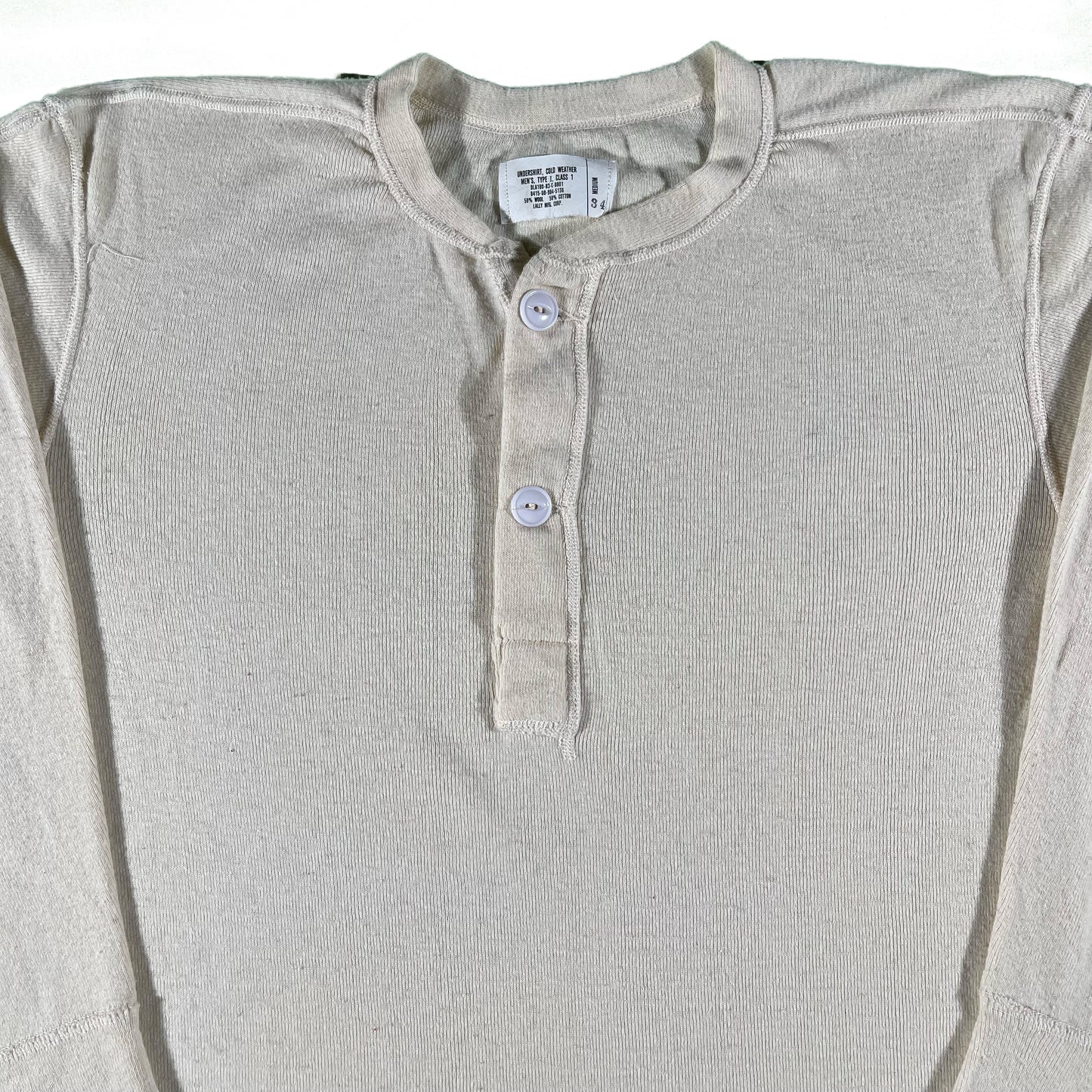 80s Cream Military Henley Thermal- L