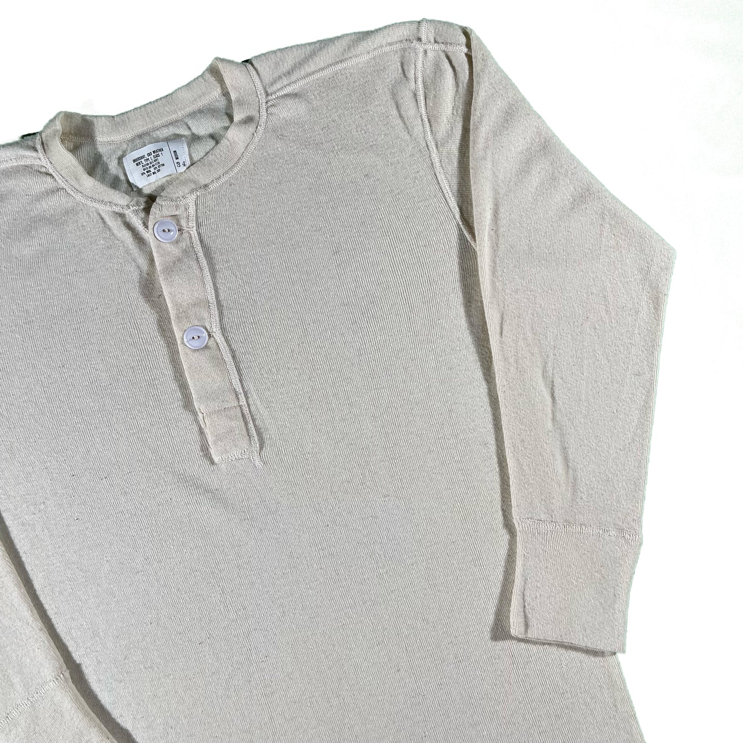 80s Cream Military Henley Thermal- L
