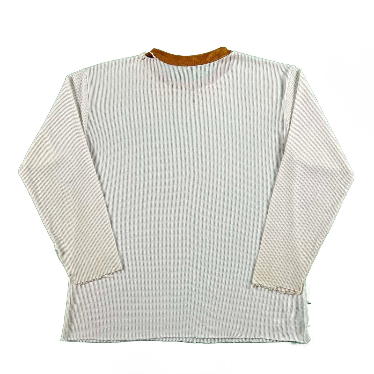 70s Orange Collared Safety Pinned Waffle Knit Thermal- XL