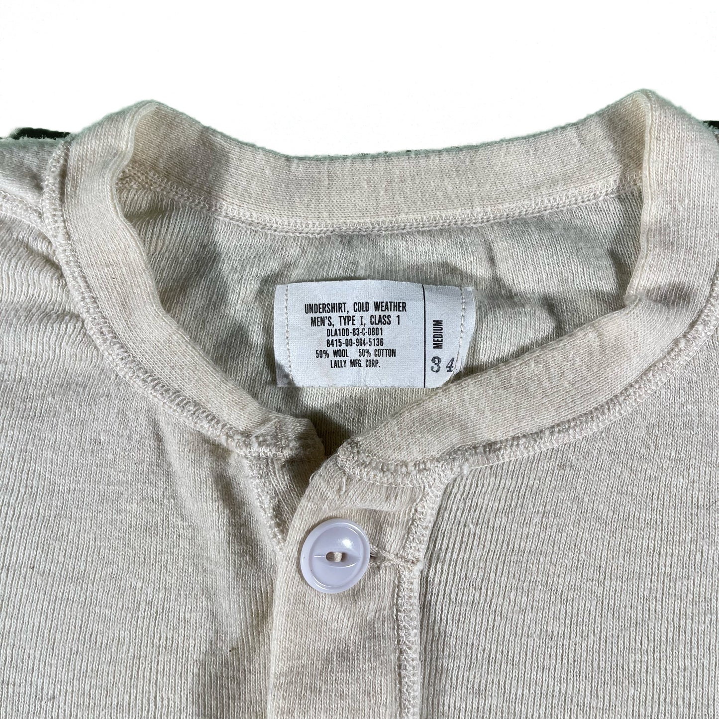 80s Cream Military Henley Thermal- L