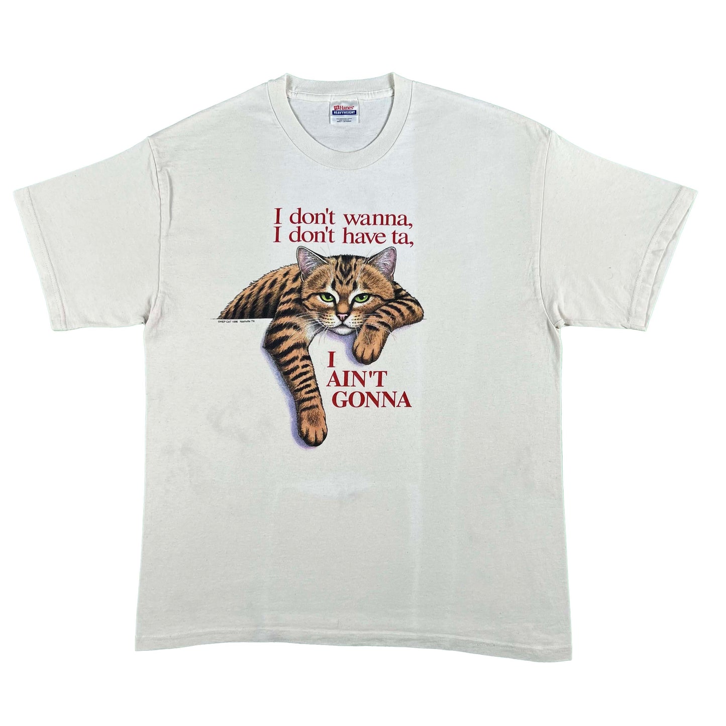 90s Orange Cat 'I don't wanna, I don't have ta' Tee- L