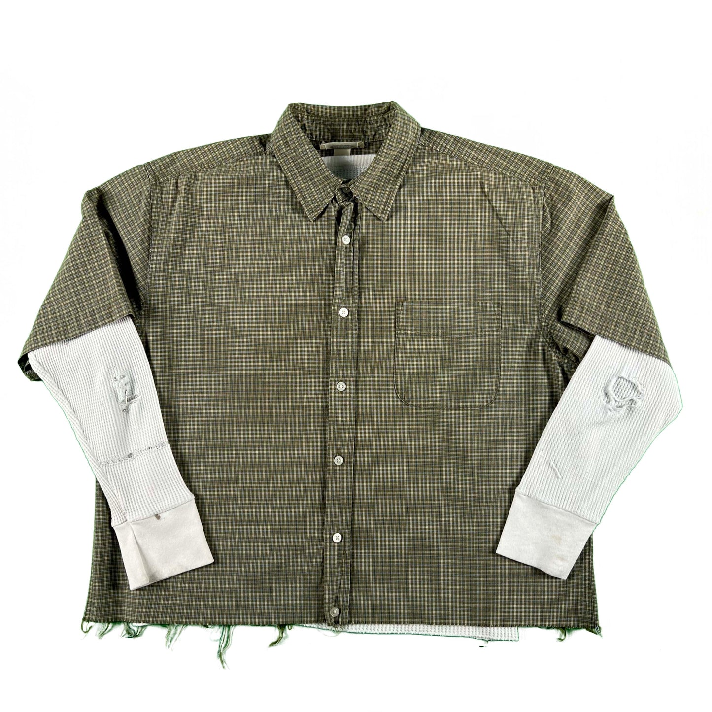 00s Old Navy Cropped Plaid Shirt & Waffle Knit Thermal- L