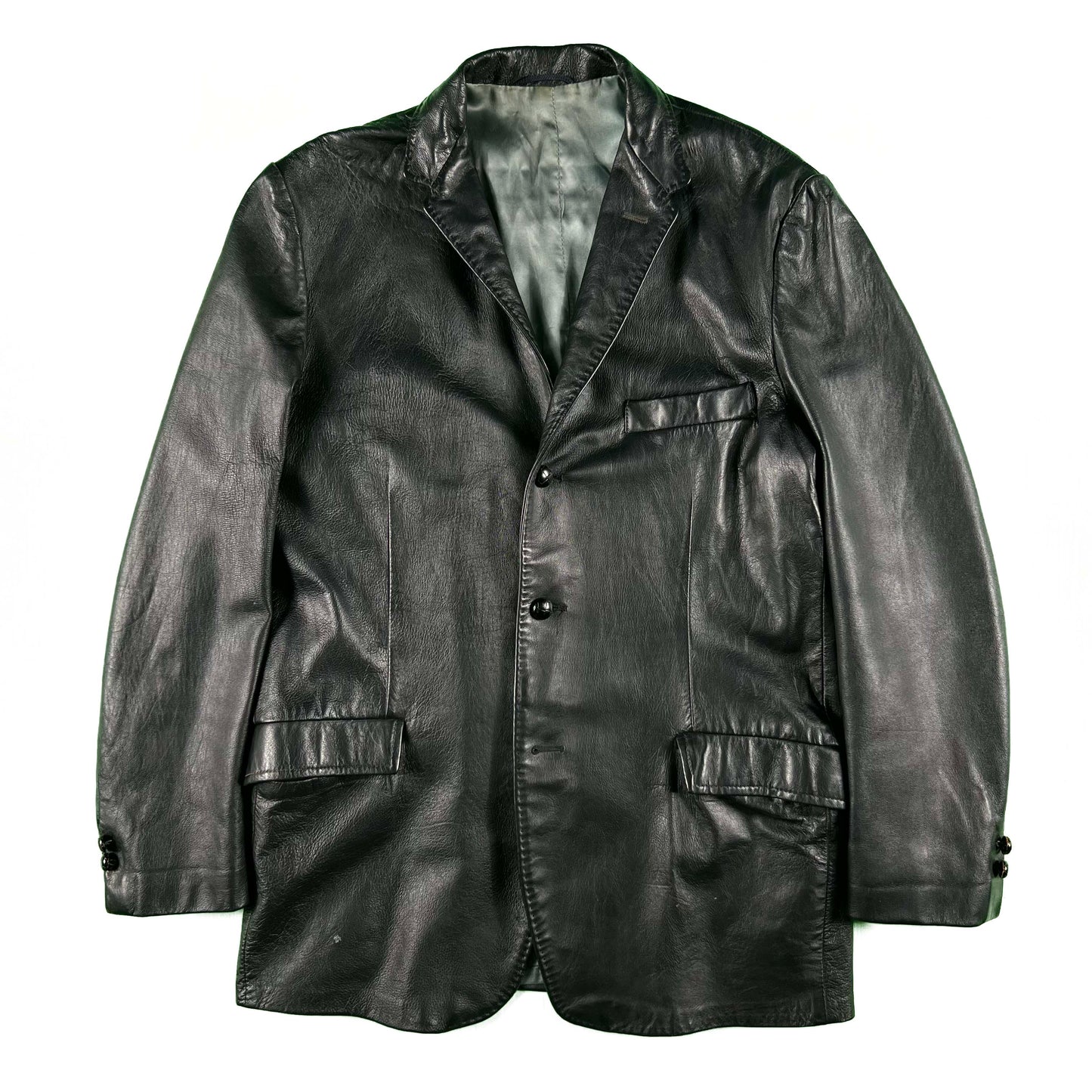 70s 'californian' Black Leather Jacket- S