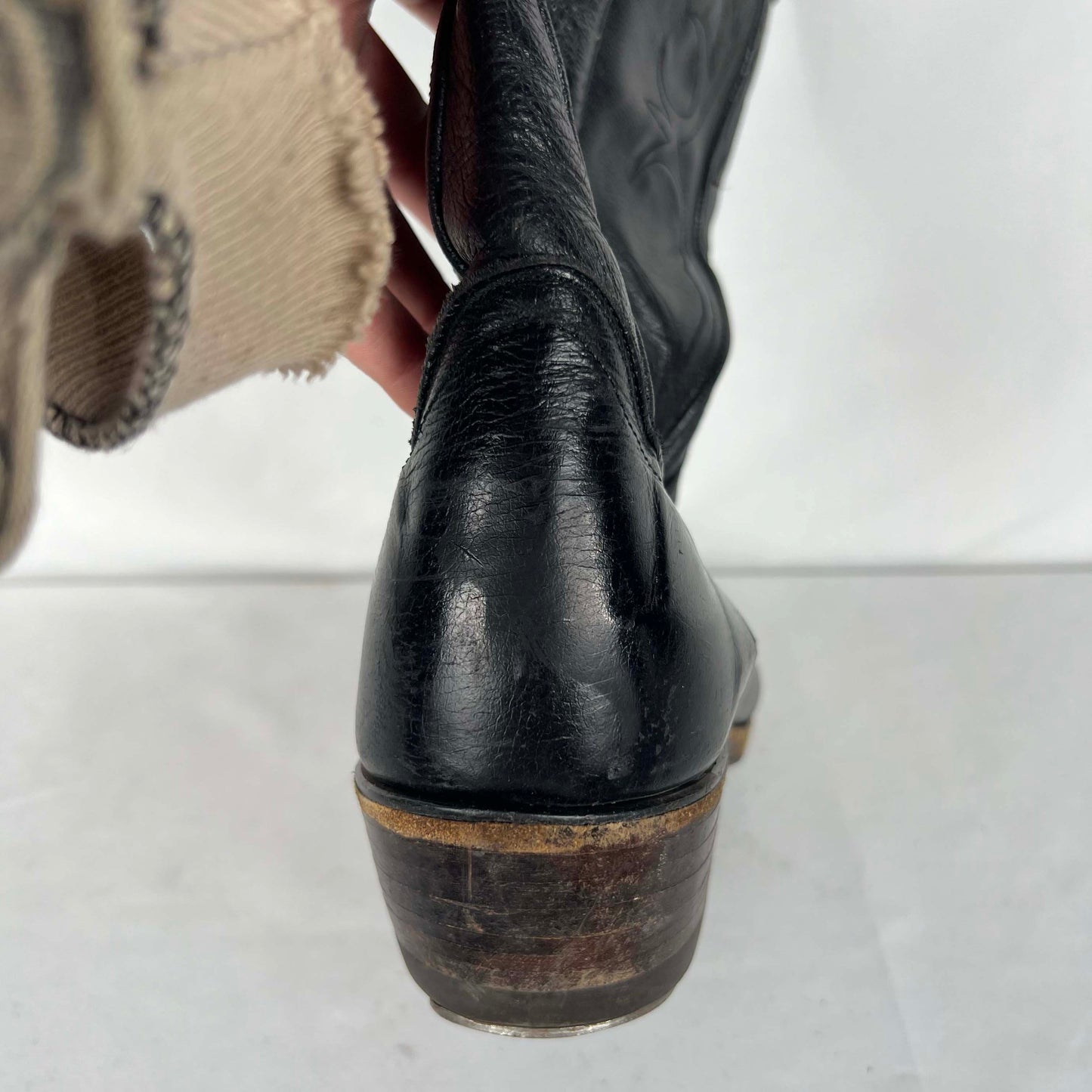 80s/90s Dan Post Black Leather Cowboy Boots- M's 10.5, W's 12