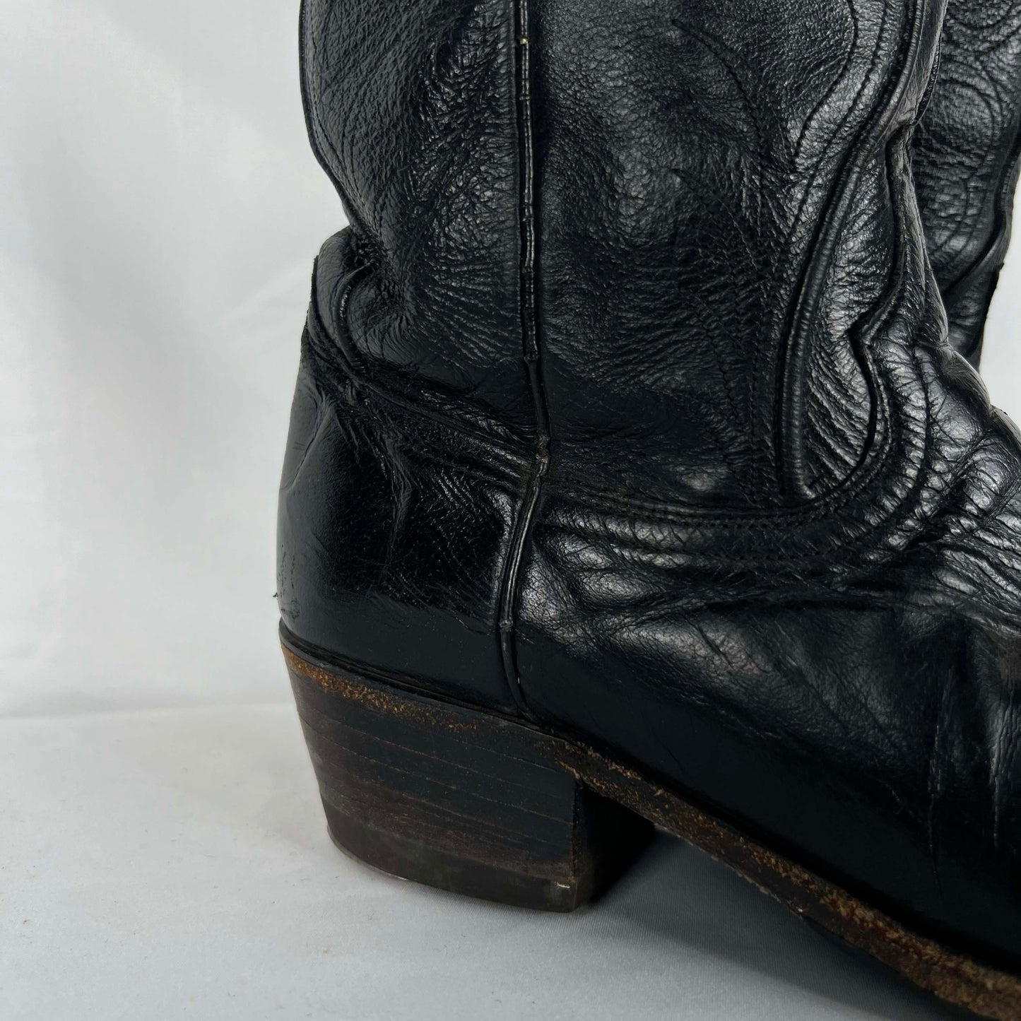 80s/90s Dan Post Black Leather Cowboy Boots- M's 10.5, W's 12