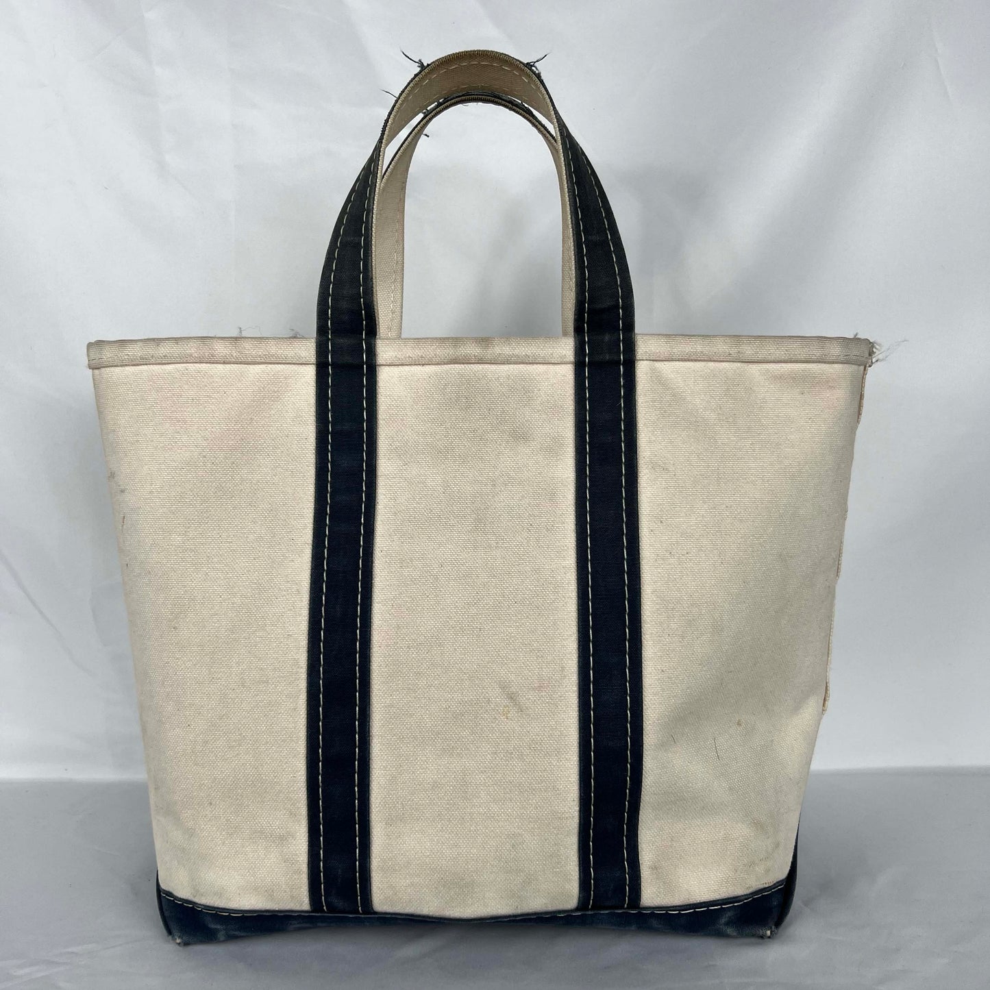 80s L.L. Bean Sun Faded Black Handle Canvas Boat and Tote Bag- Medium