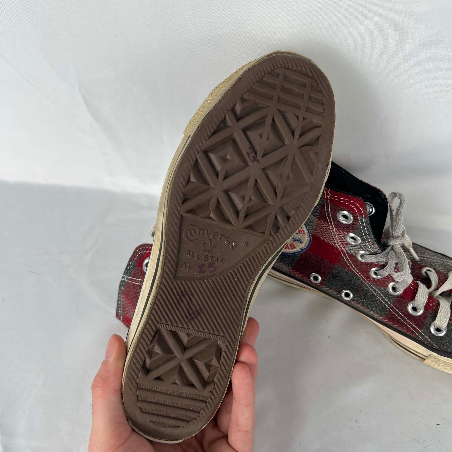 80s Wool Plaid Made in USA High Top Converse- M's 4.5, W's 6