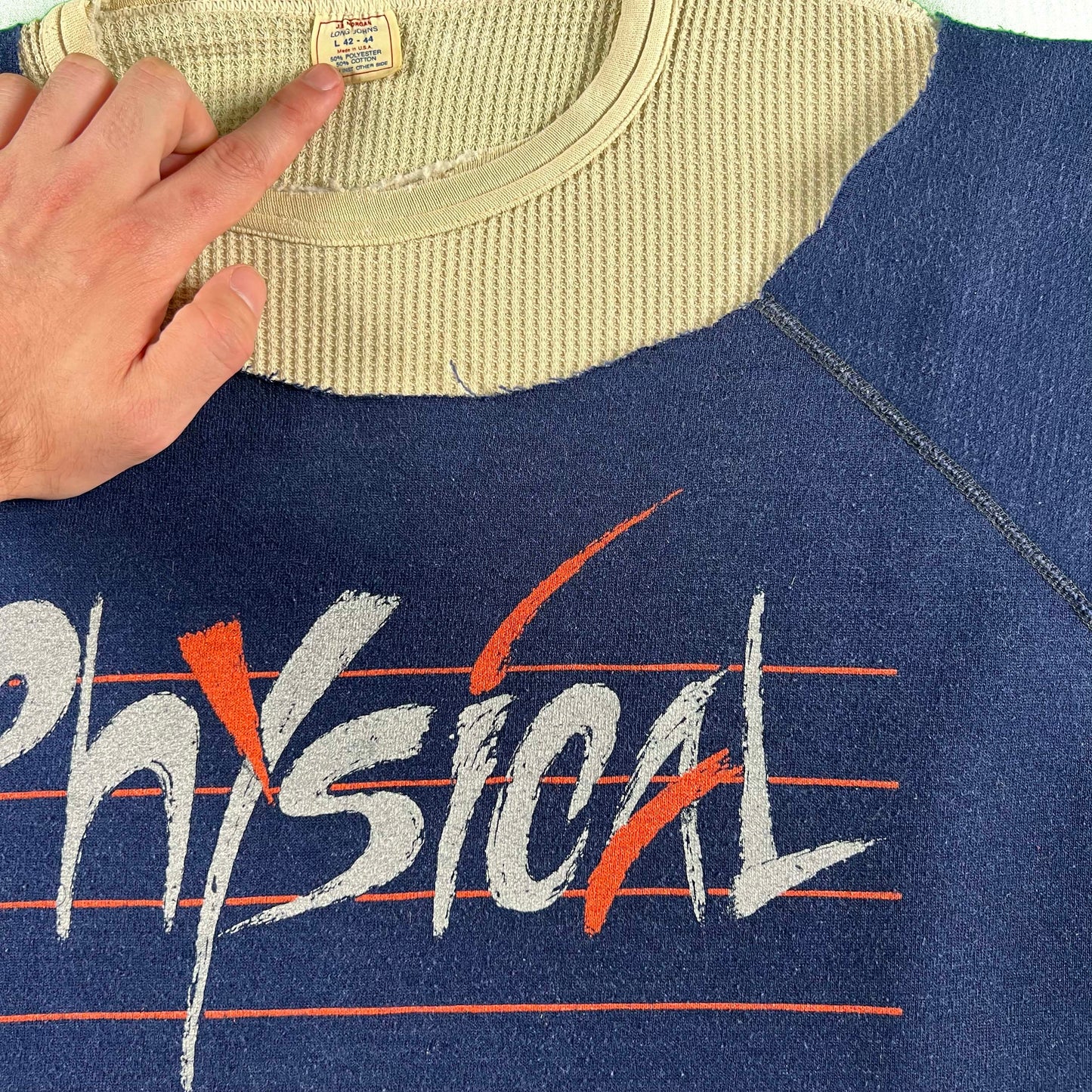 70s Chopped 'Physical' Sweat & Waffle Knit Thermal- L