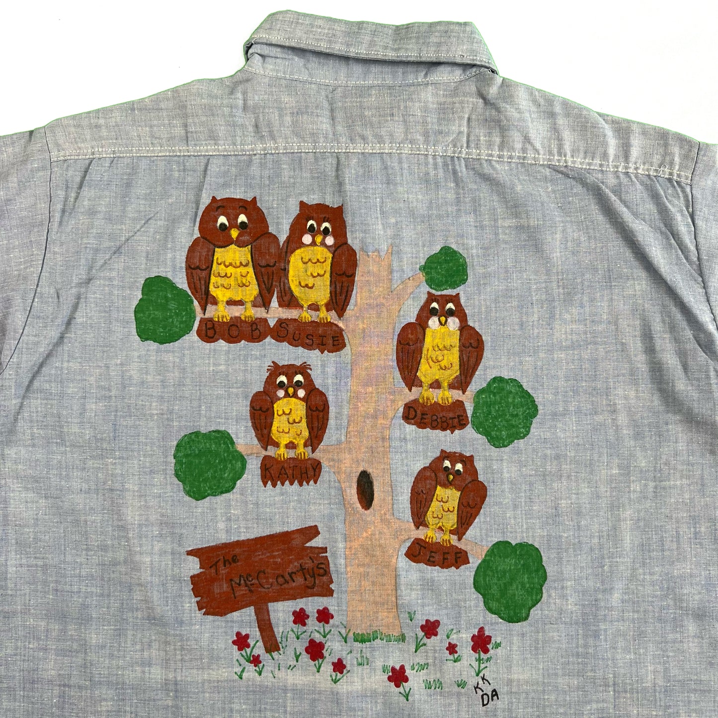 70s Painted Owl Chambray Shirt- XL