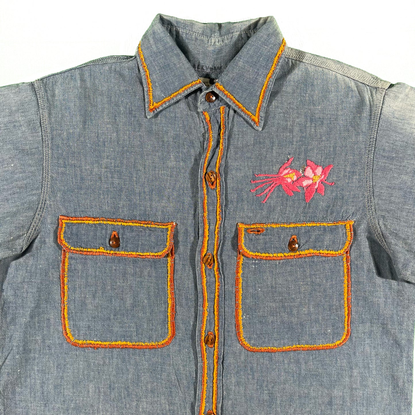 70s Montgomery Ward Faded Embroidered Chambray- M