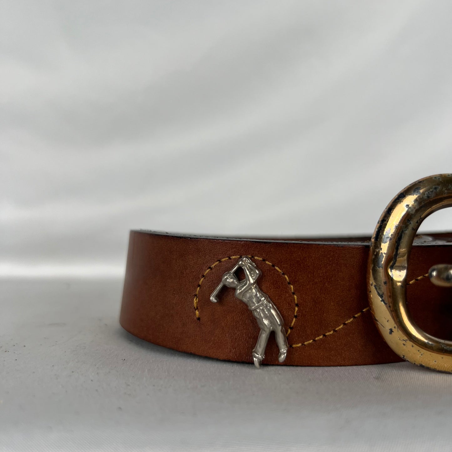 90s Cole Haan Golfer Studded Brown Leather Belt- 36"-40"