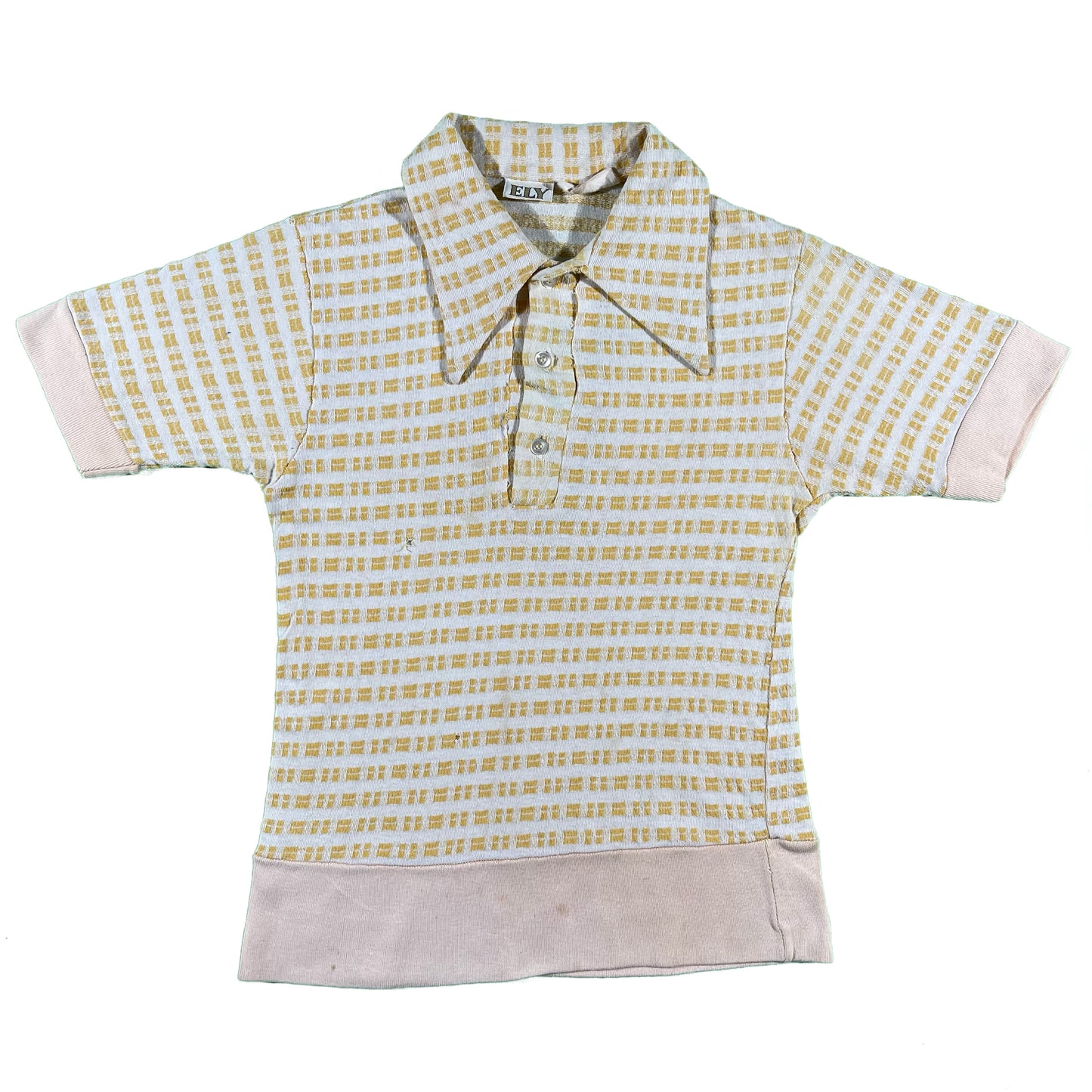 70s Textured Knit Polo Shirt- XS