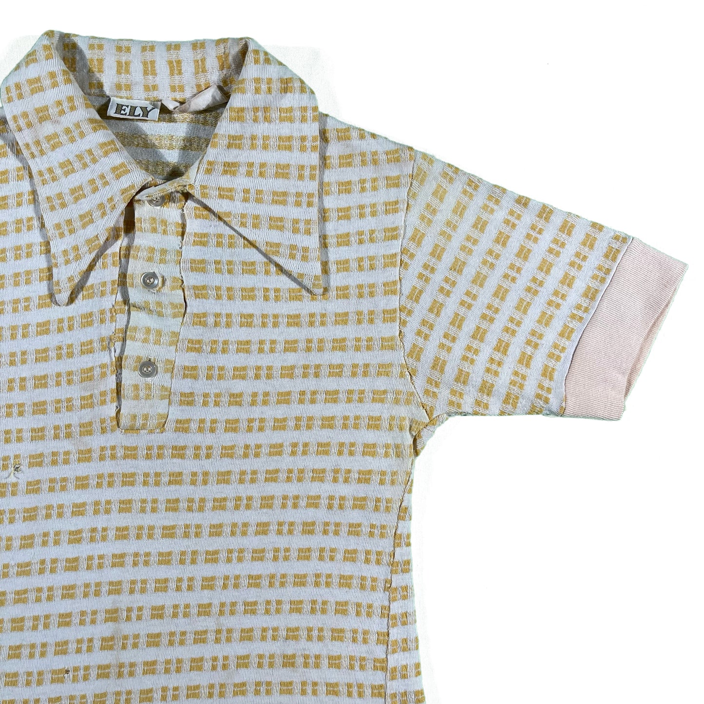 70s Textured Knit Polo Shirt- XS