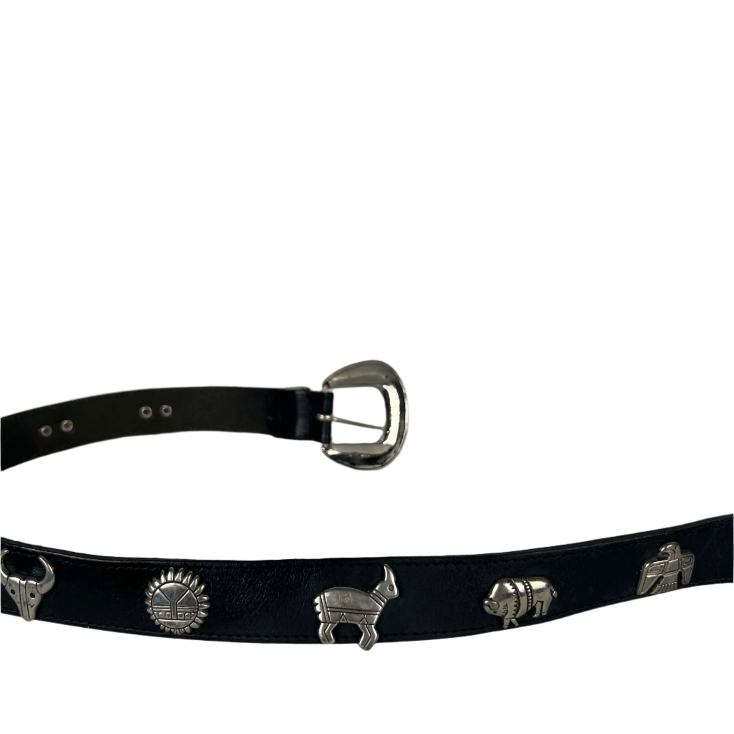 90s Native/Western Studded Black Leather Belt- 30"-34"