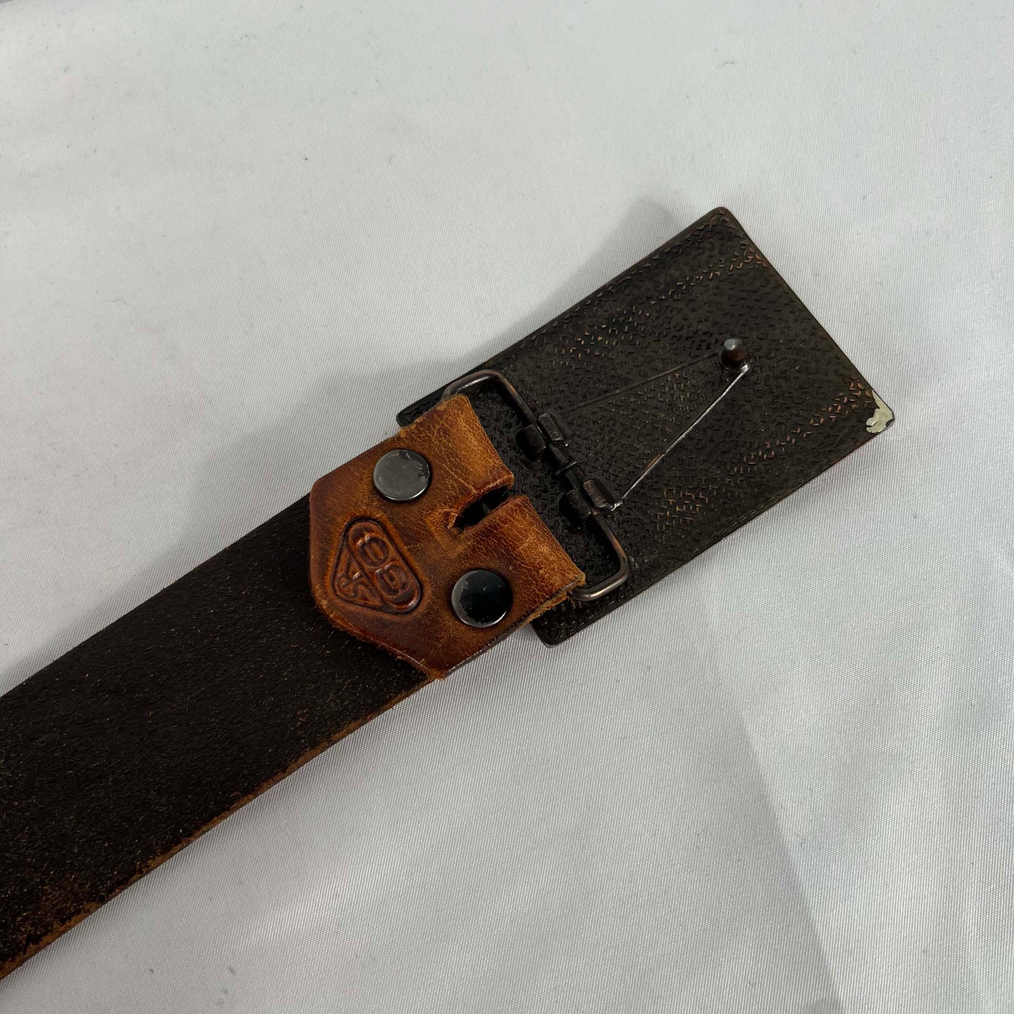 70s Canada Buckle Native Detailed Leather Belt- 32"-36"