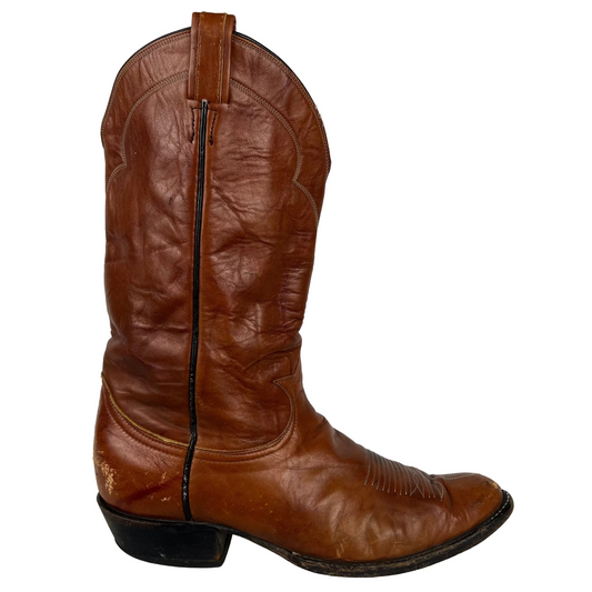 80s Dark Tan Leather Cowboy Boots- M's 9, W's 10.5