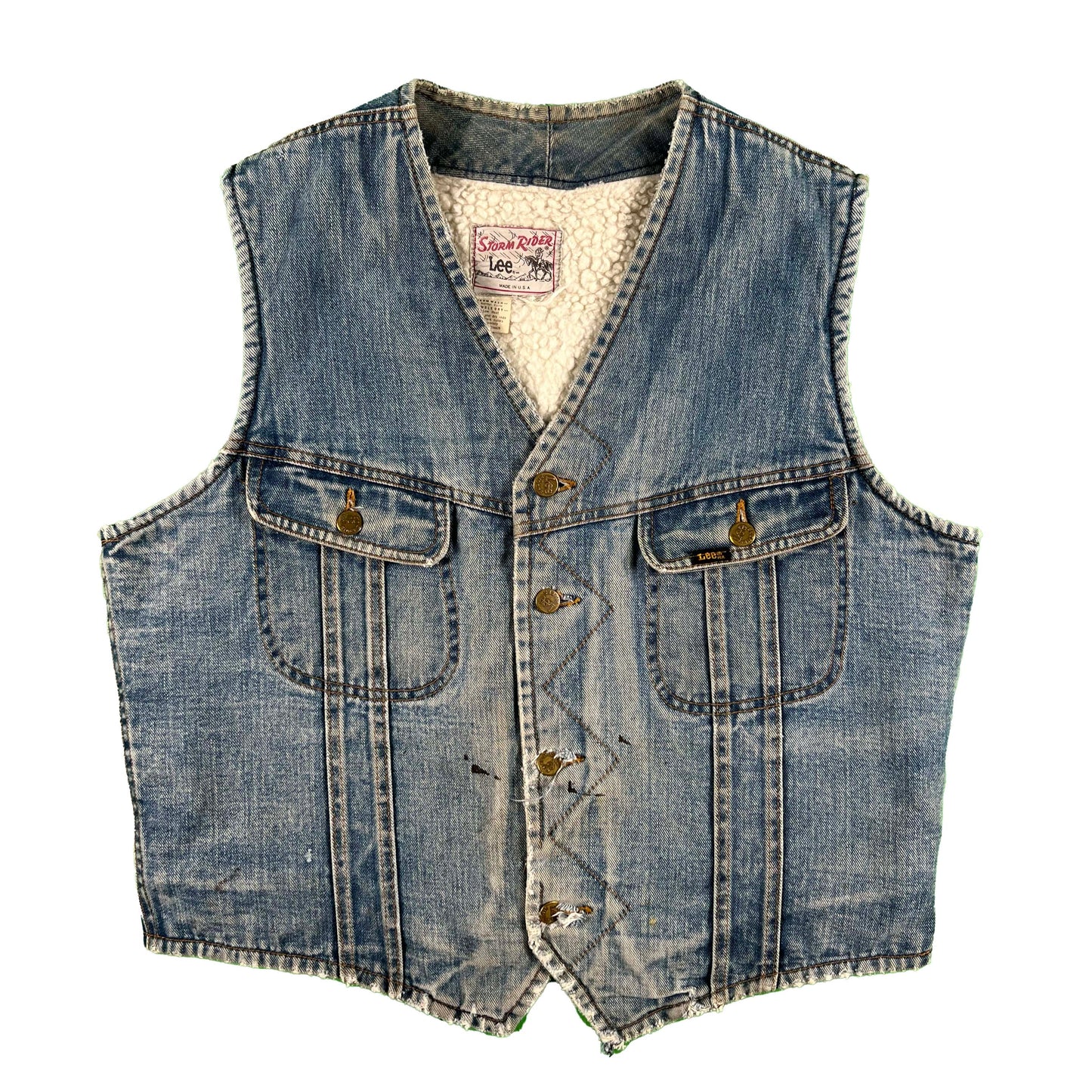70s Lee Storm Rider Sherpa Lined Denim Vest- M