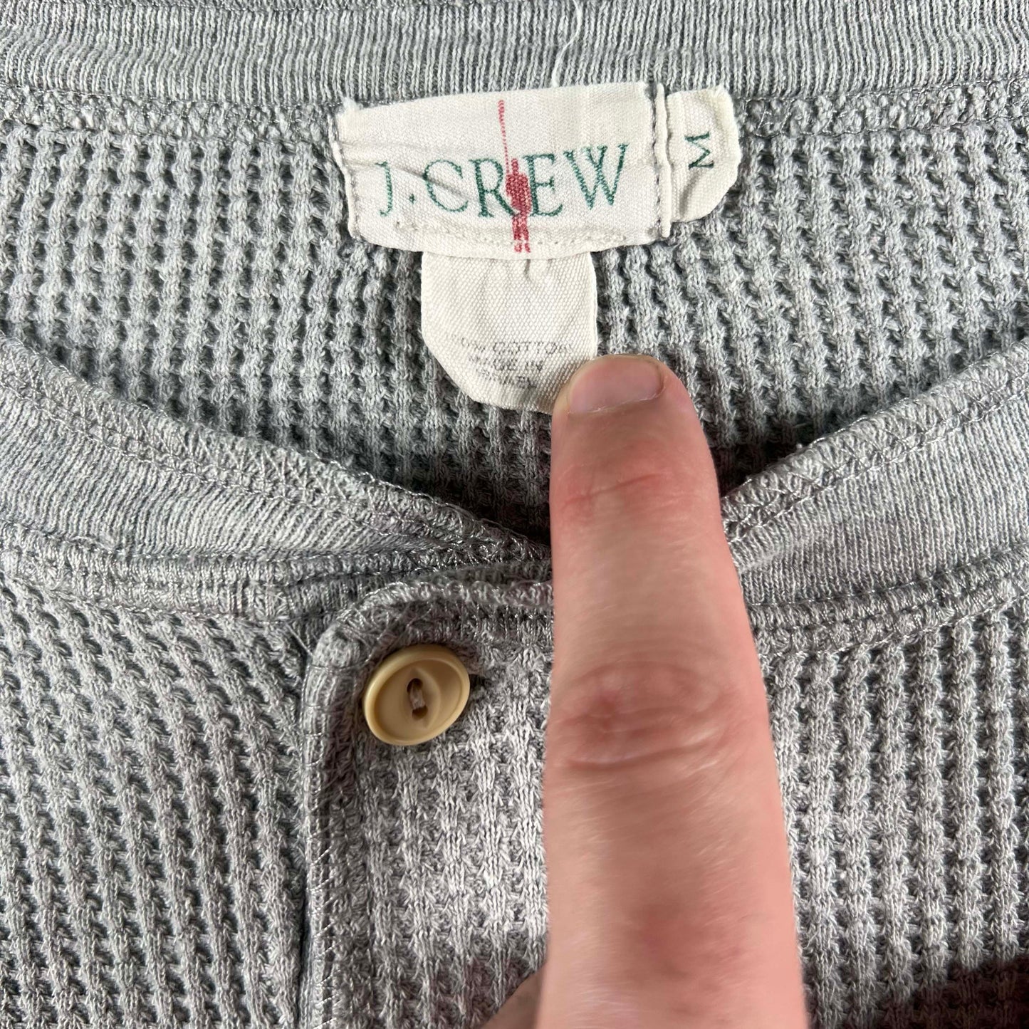 90s J.Crew Waffle Knit Henley Thermal Shirt- M