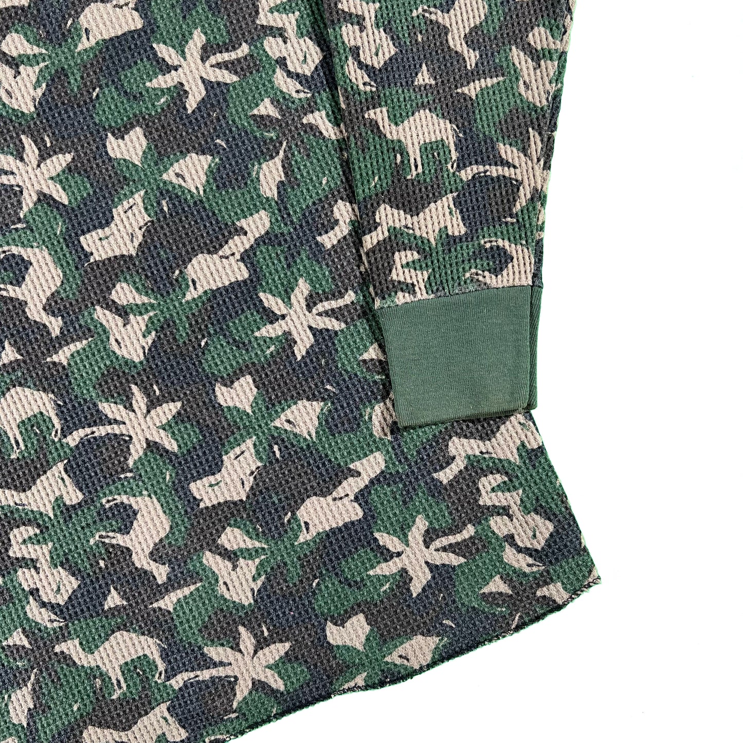 90s Camel Camo Waffle Knit Thermal- L