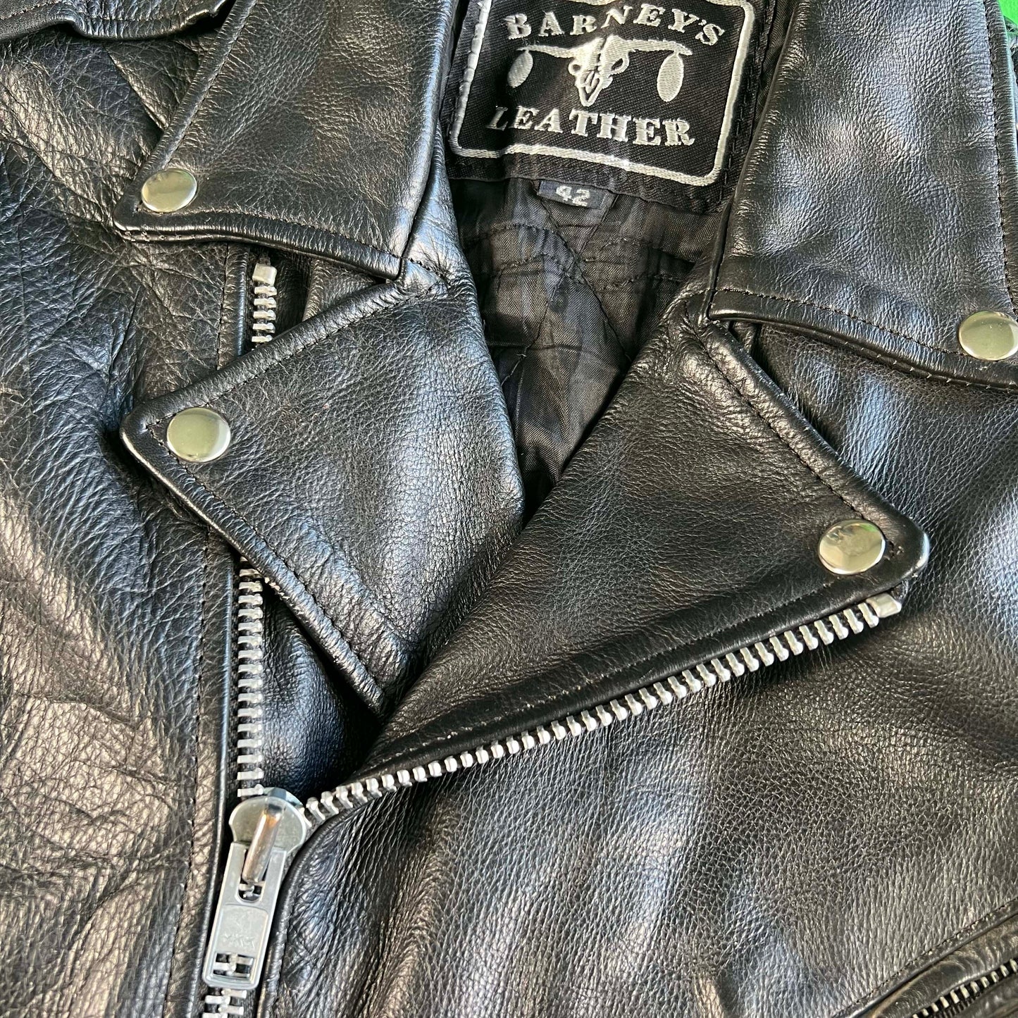 90s Barney's Black Leather Moto Biker Jacket- L